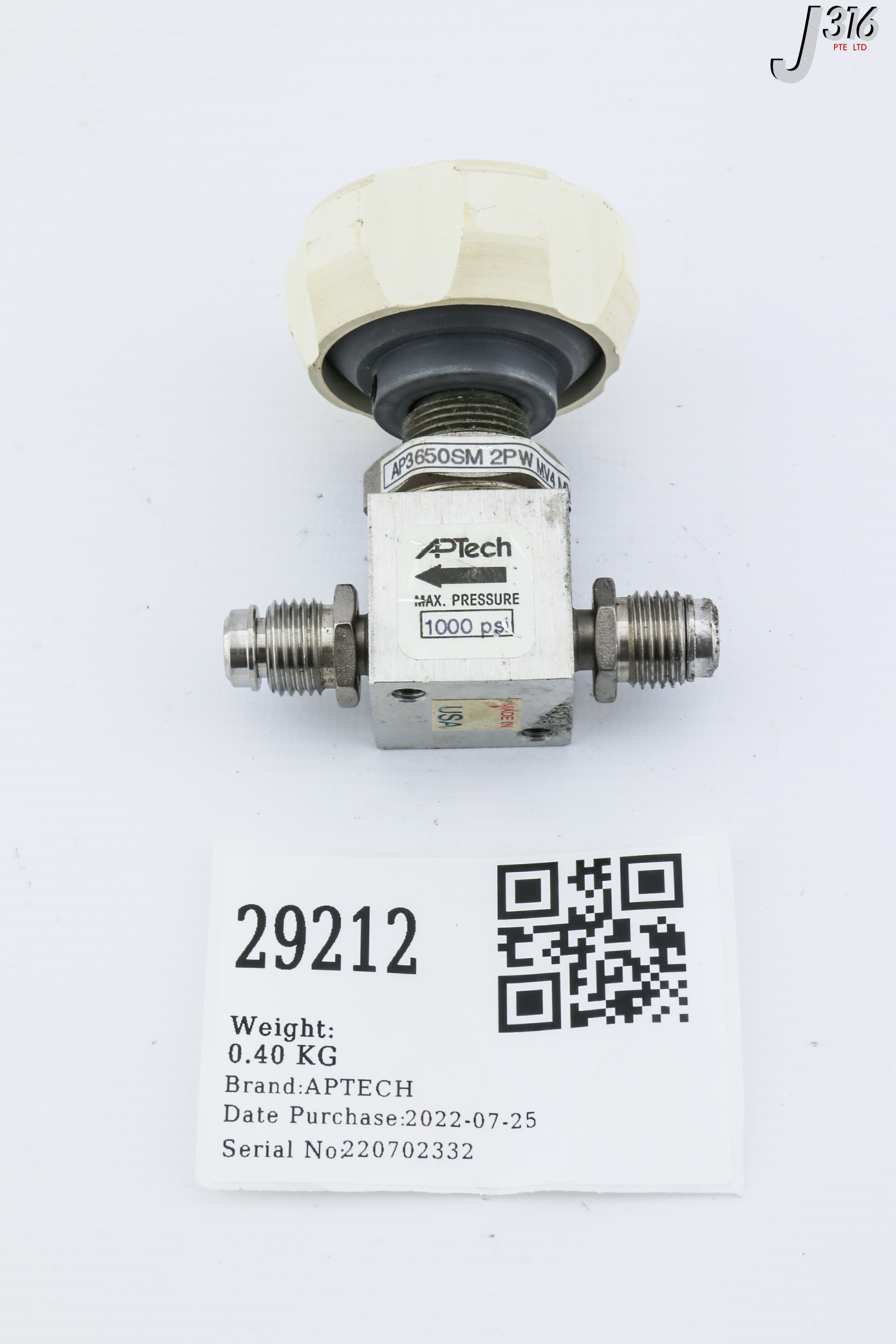 29212 APTECH MANUAL DIAPHRAGM VALVE AP3650SM 2PW MV4 MV4 WT