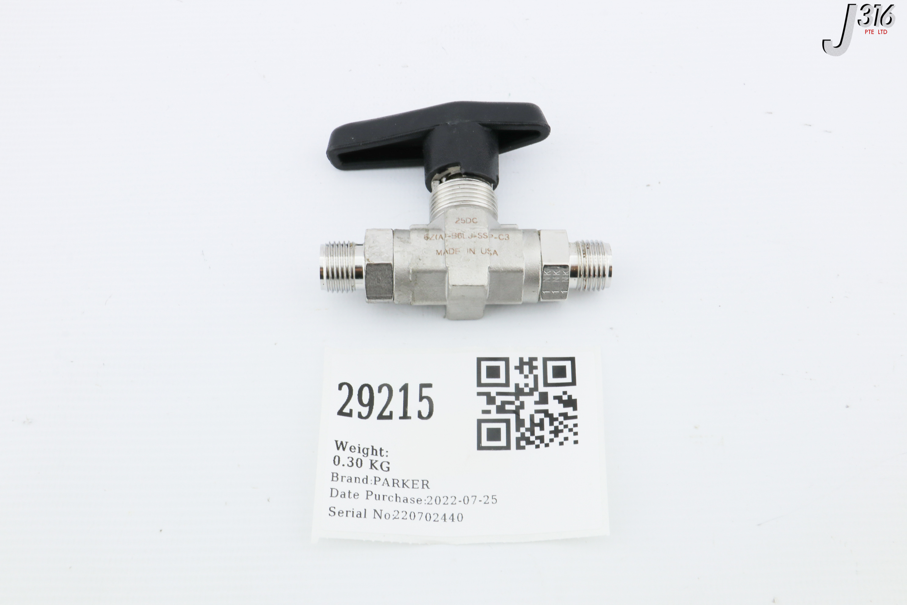 29215 PARKER TWO WAY B-SERIES BALL VALVE 6Z(A)-B6LJ-SSP-C3
