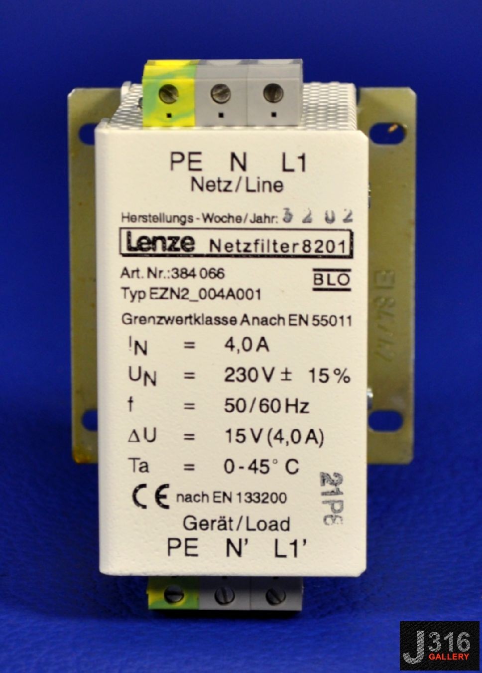 3181 LENZE NETZFILTER 8201 PN:384 066 MAINS-FILTER EZN2_004A001
