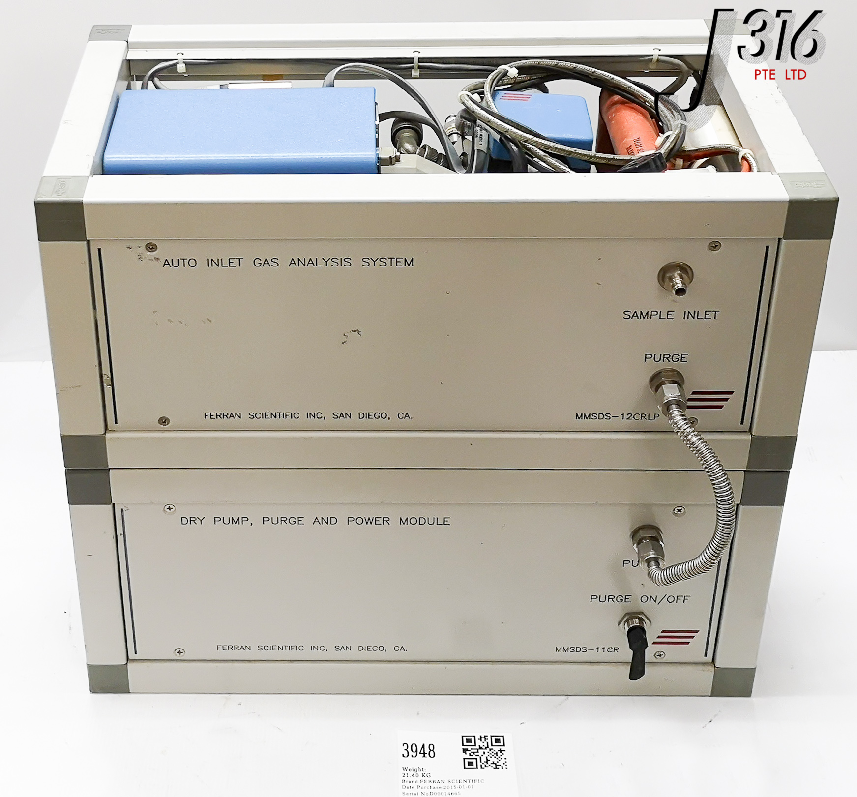 3948 FERRAN SCIENTIFIC AUTO INLET GAS ANALYSIS SYSTEM W/ DRY PUMP, PURGE & MOUDLE MMSDS-11CR MMSDS-12CRLP