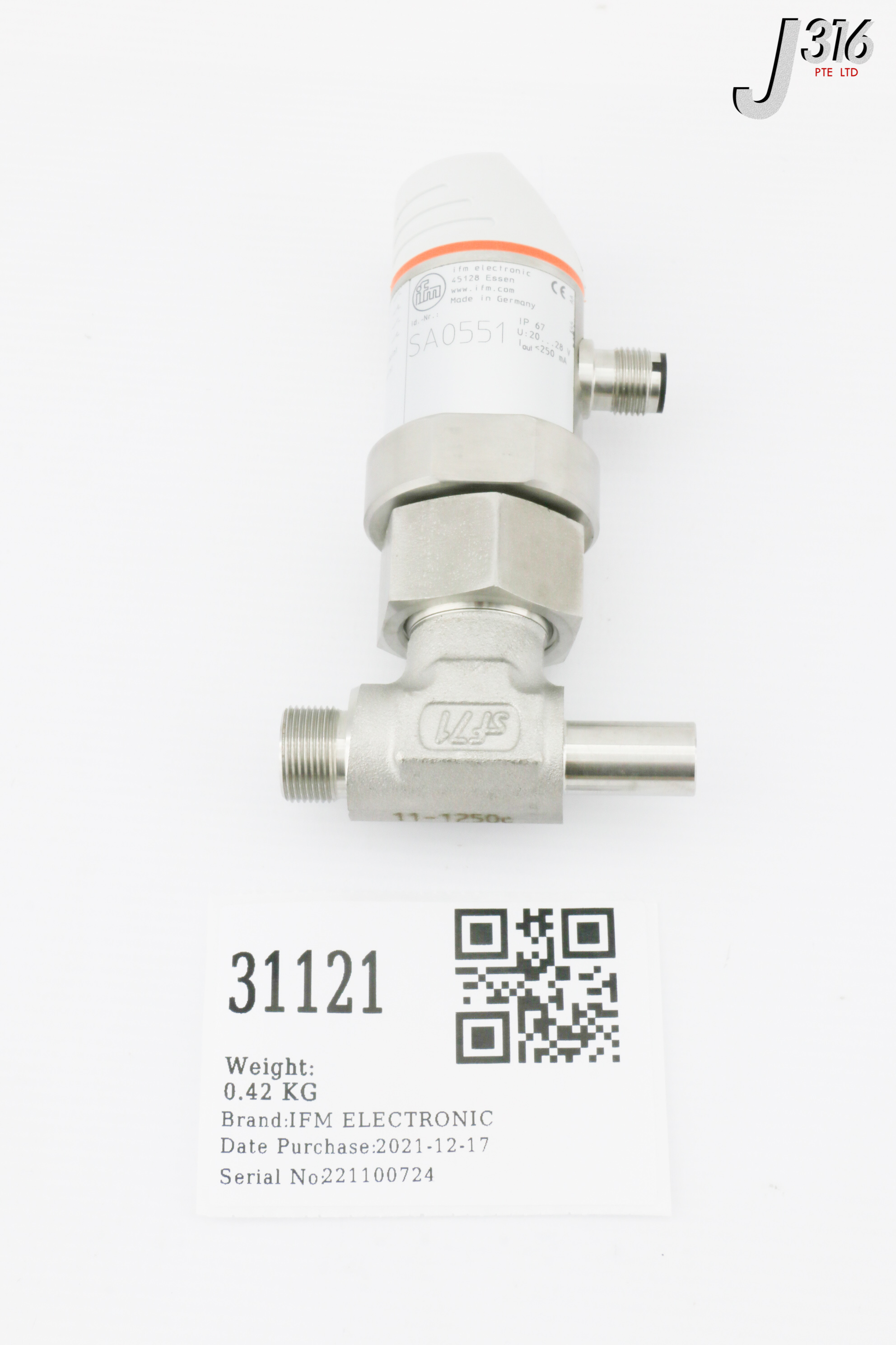 31121 IFM ELECTRONIC FLOW SENSOR (NEW) SA0551