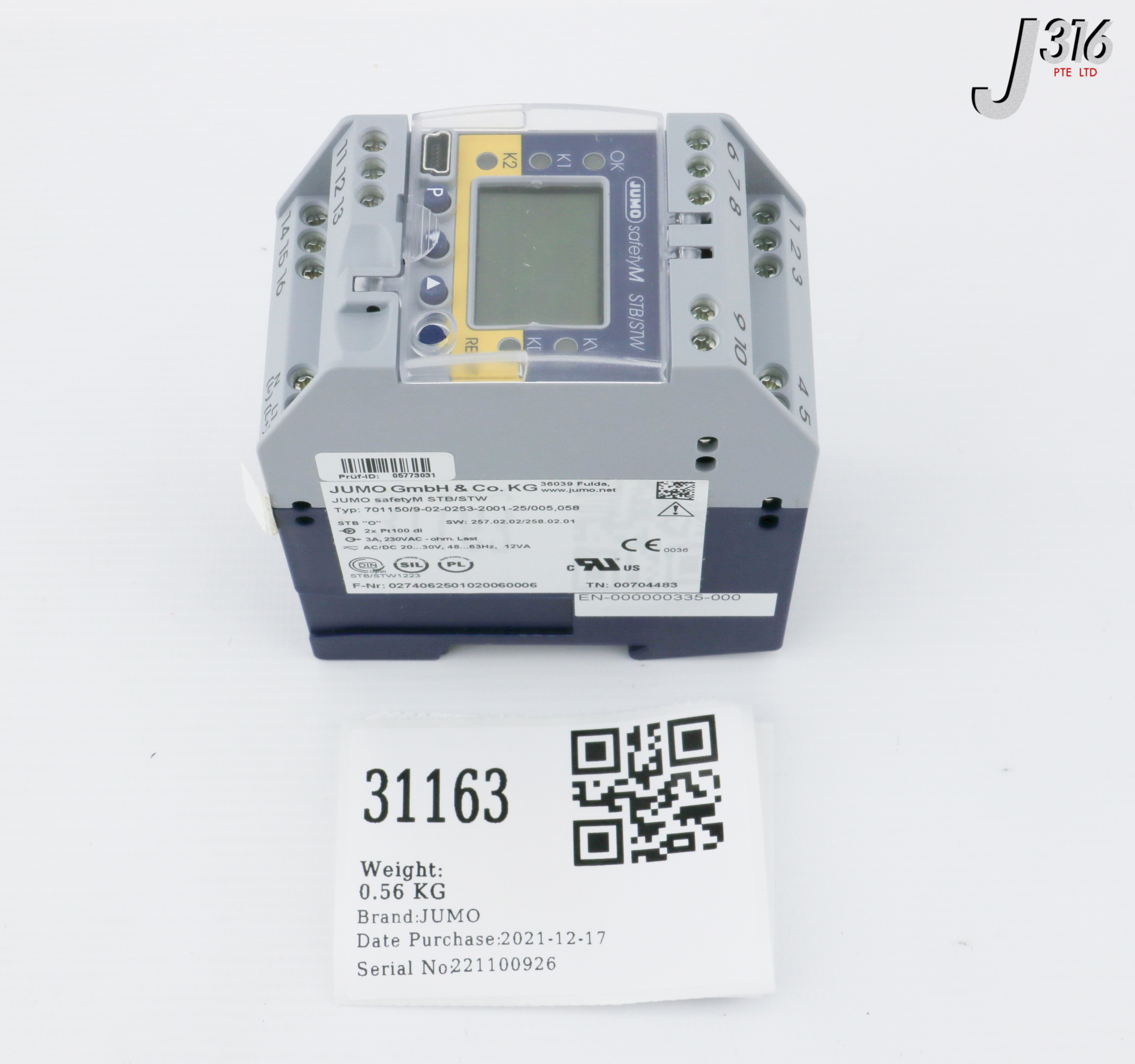 31163 JUMO SAFETY TEMPERATURE LIMITER/MONITOR, 20...30VAC/VDC (NEW) 701150/9-02-0253-2001-25/005,058