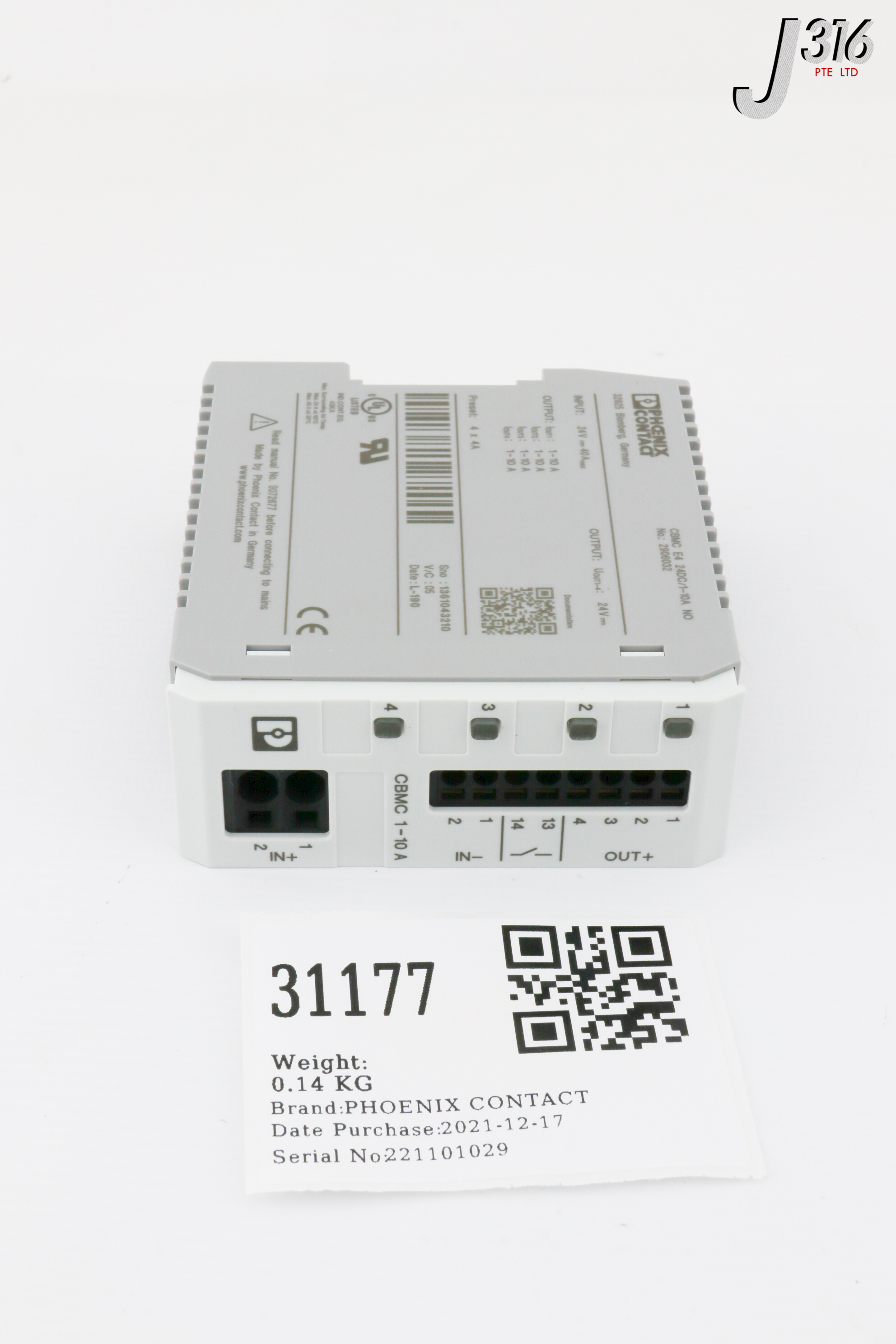 31177 PHOENIX CONTACT ELECTRONIC CIRCUIT BREAKER, 2906032 (NEW) CBMC E4 24DC/1-10A NO