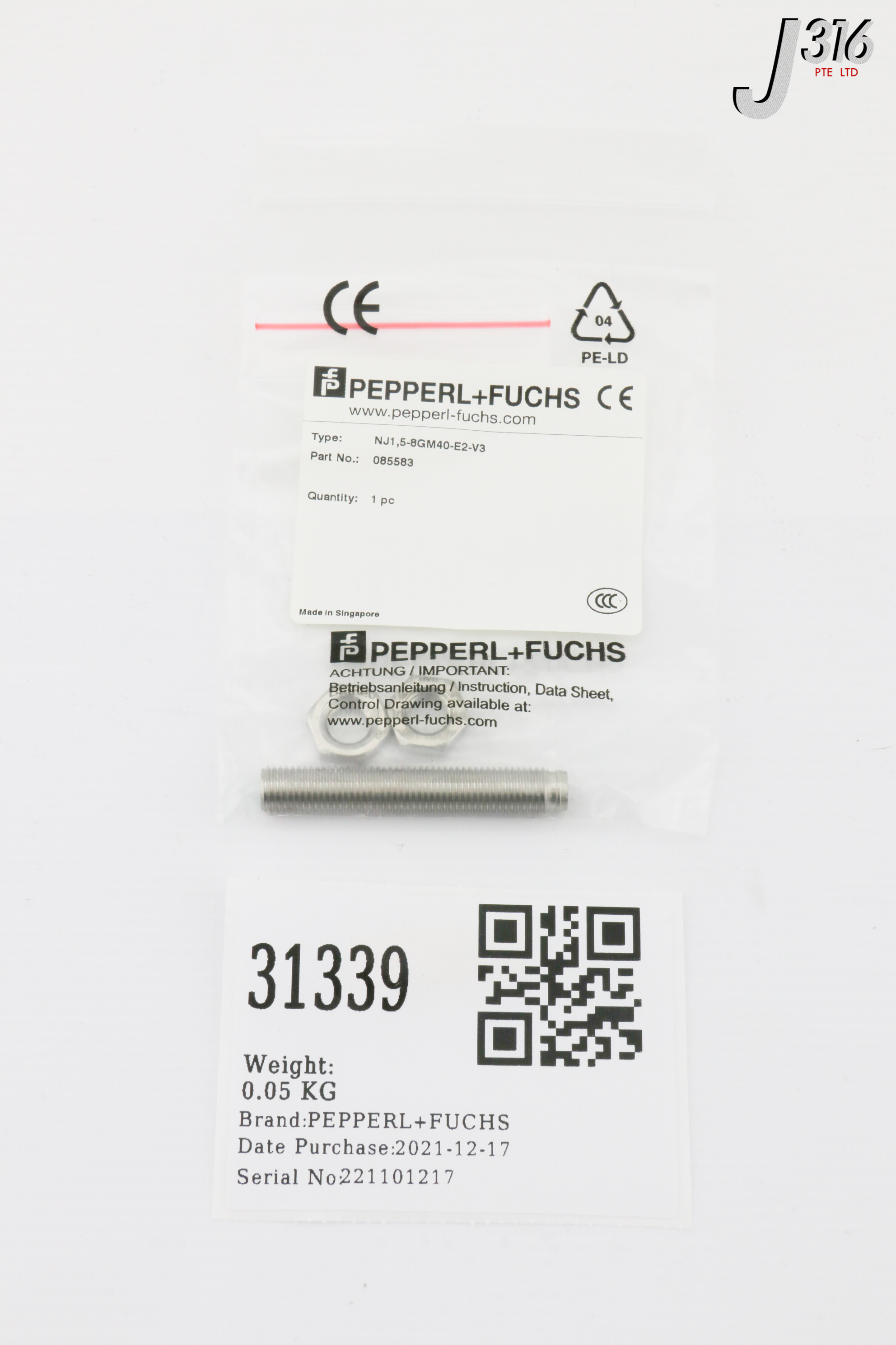 31339 PEPPERL+FUCHS INDUCTIVE SENSOR, 085583 (NEW) NJ1,5-8GM40-E2-V3