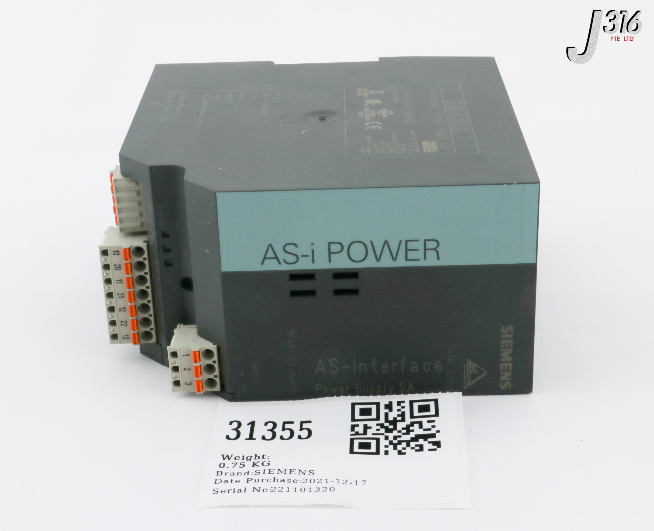31355 SIEMENS POWER SUPPLY, AS-INTERFACE, AS-I POWER, 30V 5A (NEW) 3RX9 502-0BA00