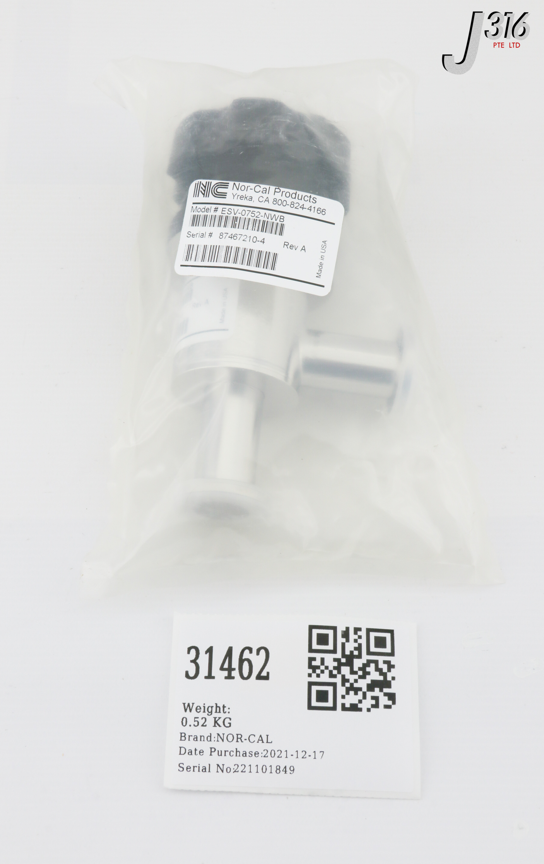 31462 NOR-CAL MANUAL RIGHT ANGLE VACUUM VALVE (NEW) ESV-0752-NWB