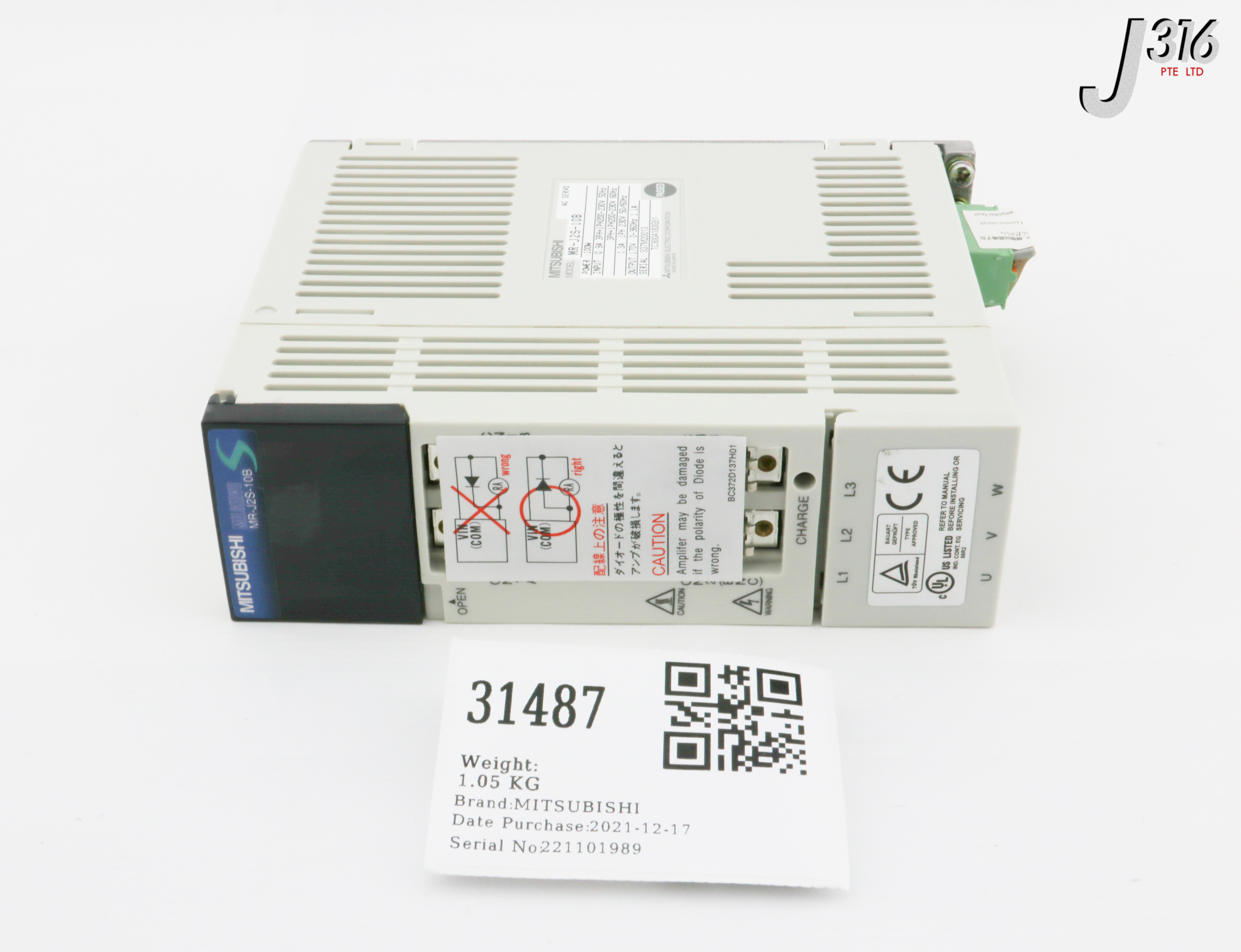 31487 MITSUBISHI AC SERVO DRIVE, 3PH+1PH200-230V, 50/60HZ (NEW) MR-J2S-10B