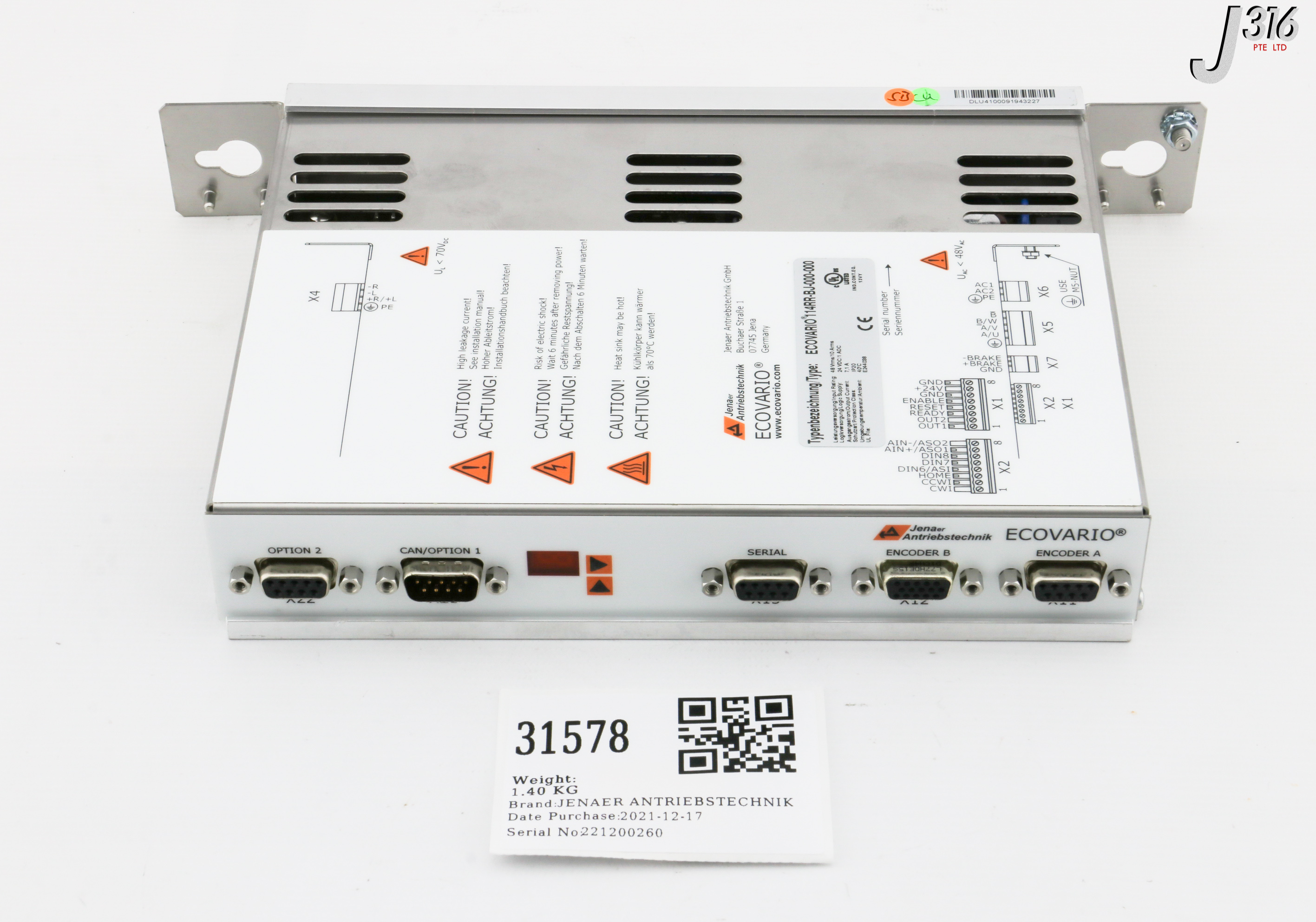 31578 JENAER ANTRIEBSTECHNIK SERVO DRIVE (NEW) ECOVARIO 114RR-BJ-000-000