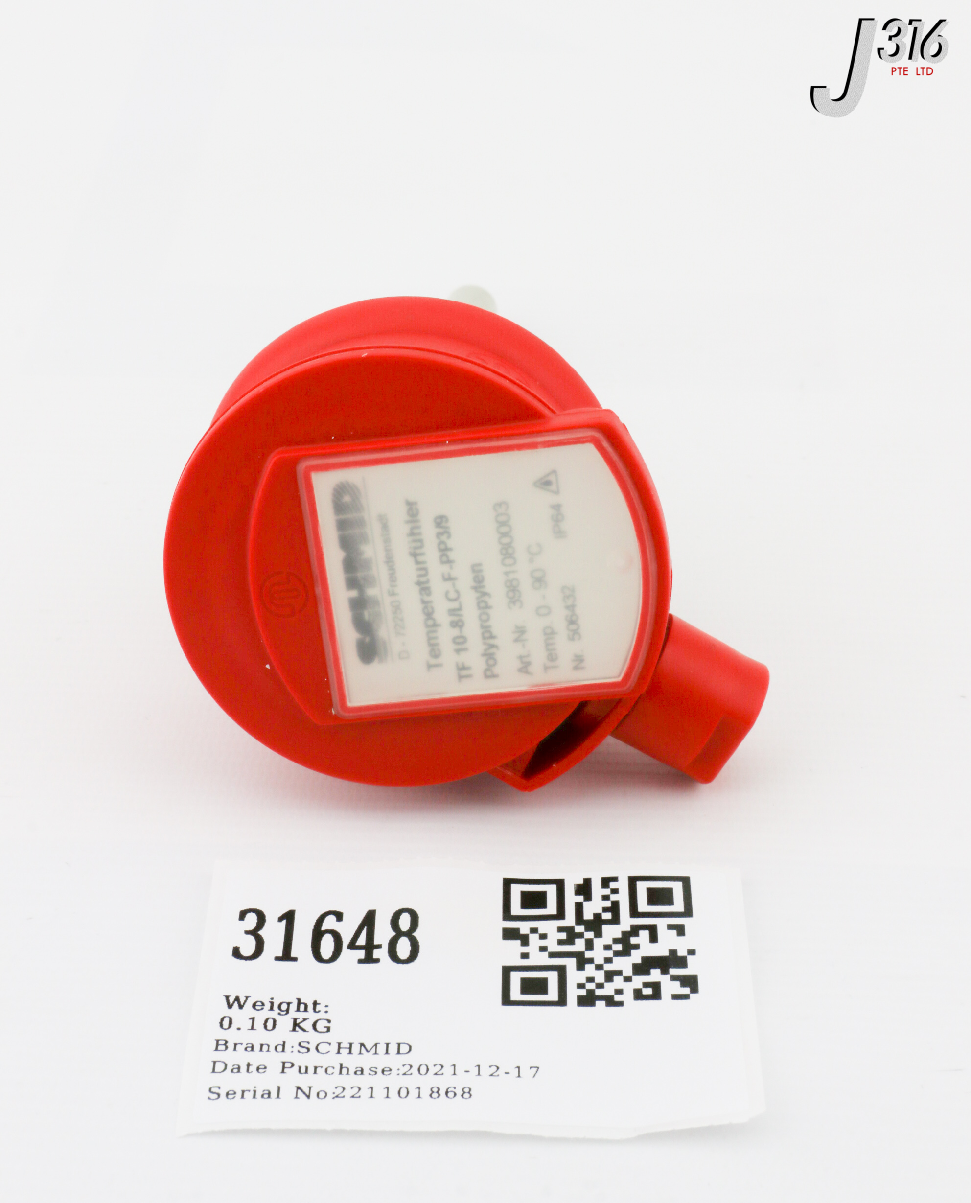31648 SCHMID TEMPERATURE SENSOR, 0-90°C, 3981080003 TF 10-8/LC-F-PP3/9