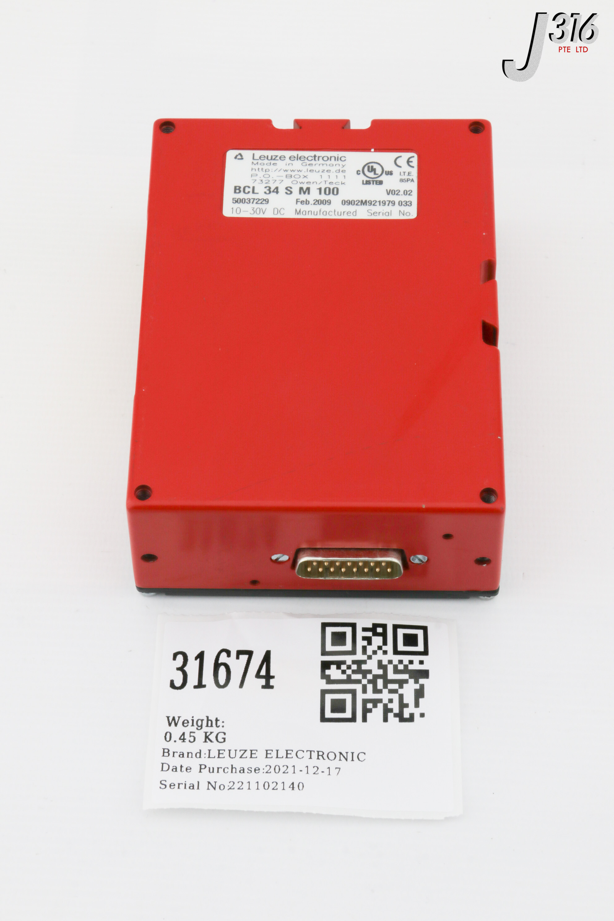 31674 LEUZE ELECTRONIC STATIONARY BARCODE READER, 50037229 BCL 34 S M 100