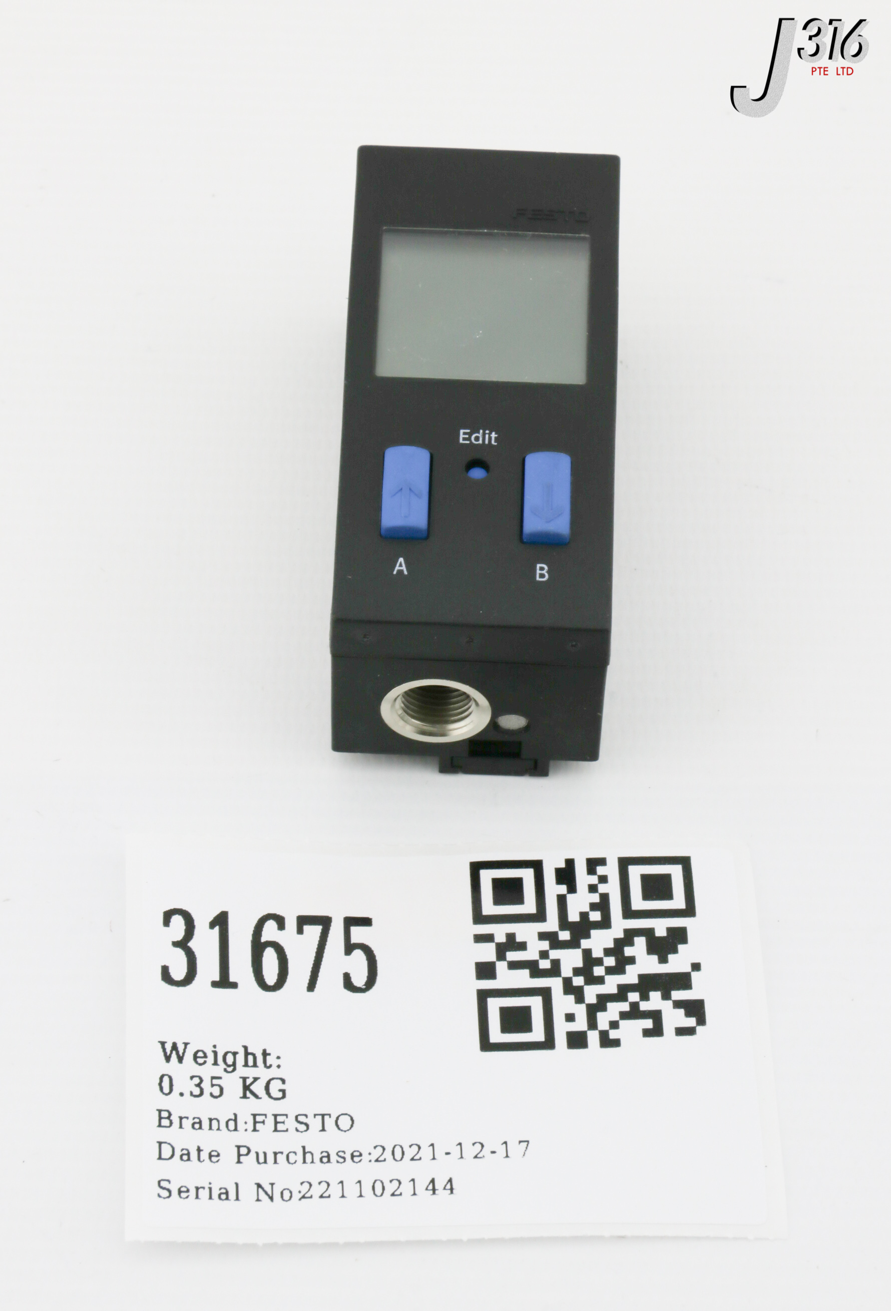 31675 FESTO PRESSURE SENSOR W/ DISPLAY, 192030 (NEW) SDE1-D10-G2-H18-C-P1-M8
