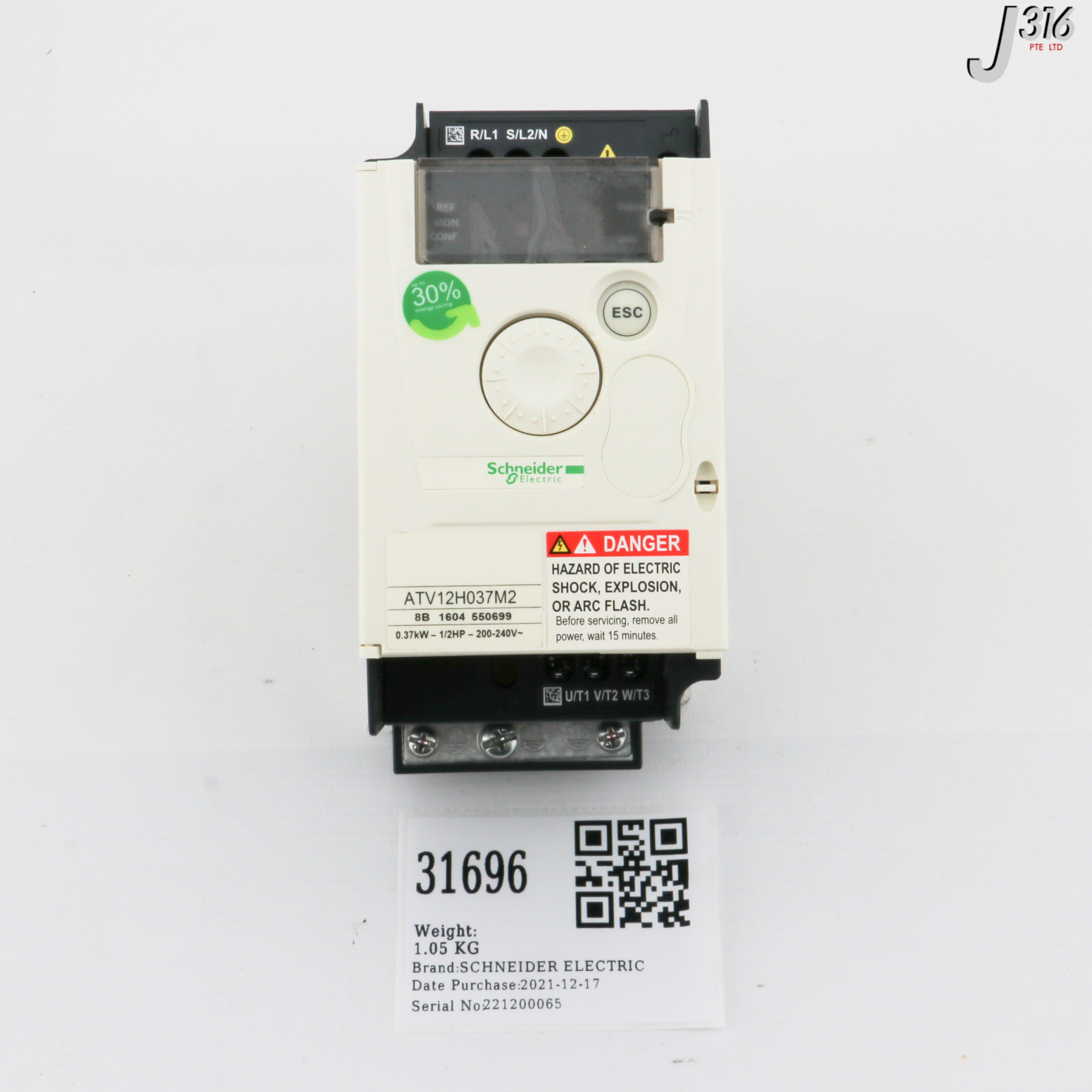 31696 SCHNEIDER ELECTRIC ALTIVAR 12 VARIABLE SPEED DRIVE, 0.37KW 1/2HP (NEW) ATV12H037M2