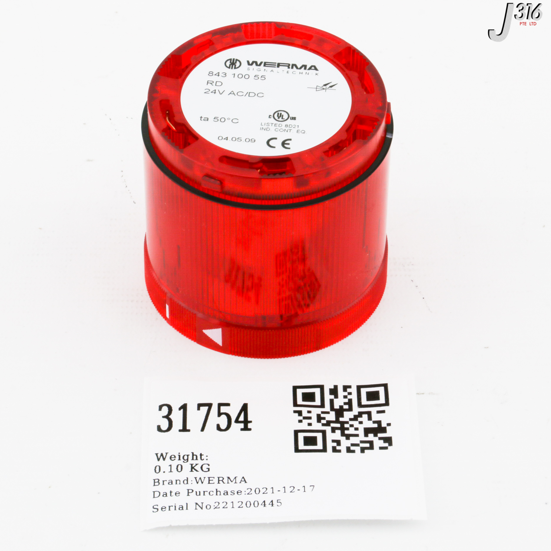 31754 WERMA LIGHT ELEMENT, RED, 24VAC/DC (NEW) 843 100 55