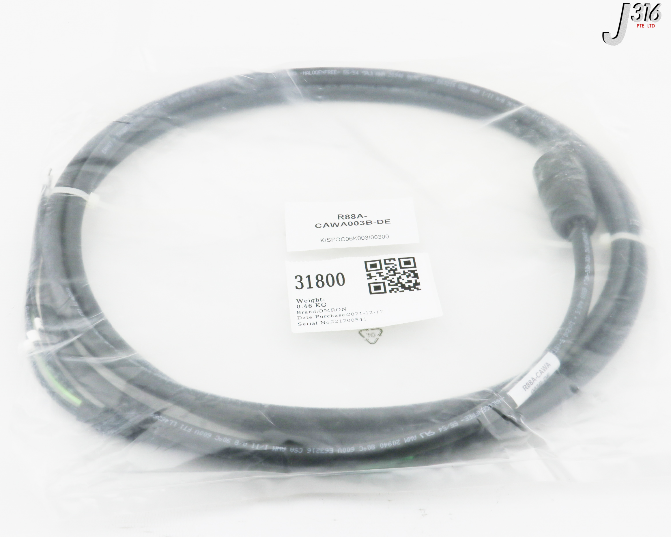 31800 OMRON CABLE ASSY, POWER CABLE, LENGTH: 3M (NEW) R88A-CAWA003B-DE
