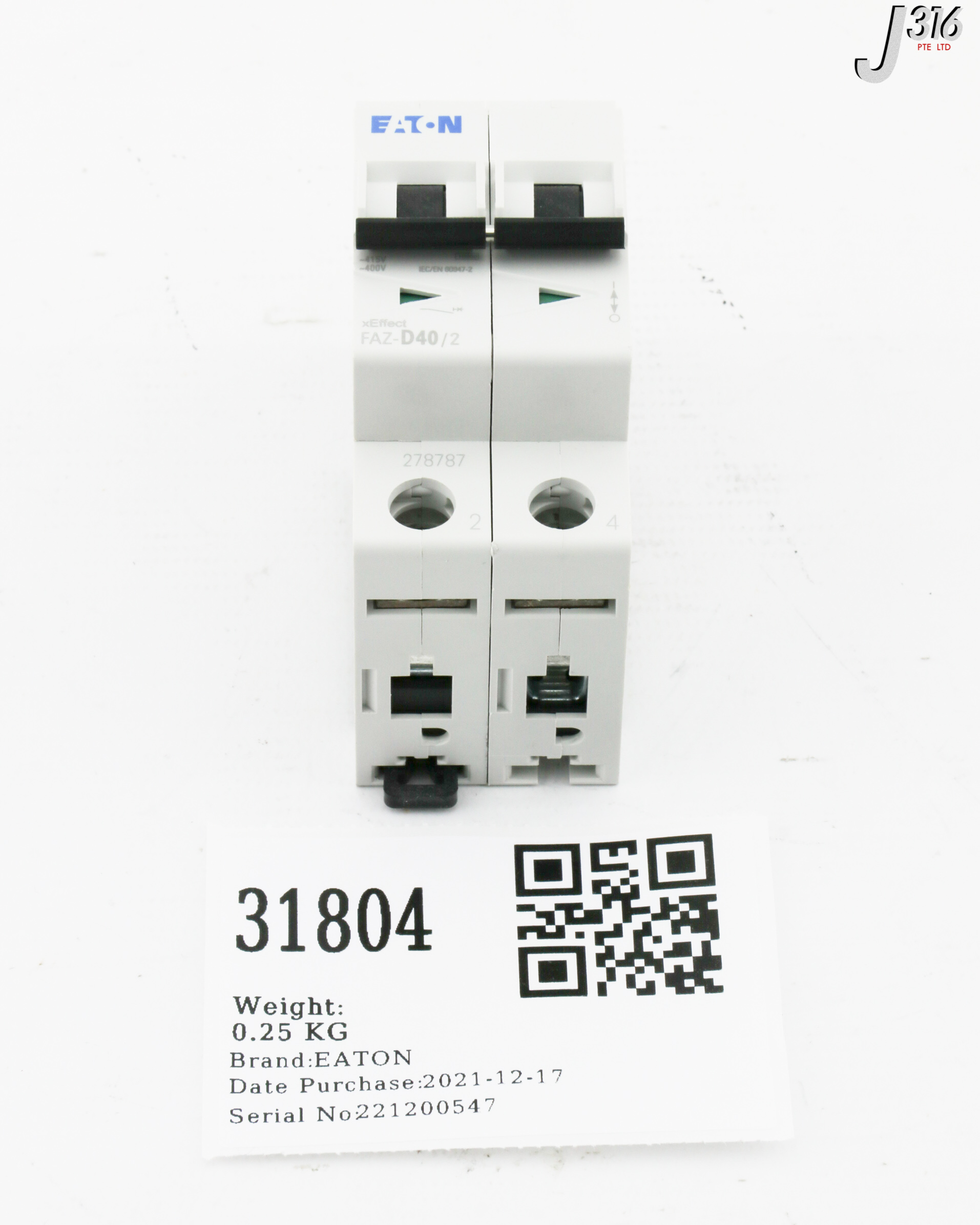 31804 EATON CIRCUIT BREAKER, 2POLE, 40A (NEW) FAZ-D40/2
