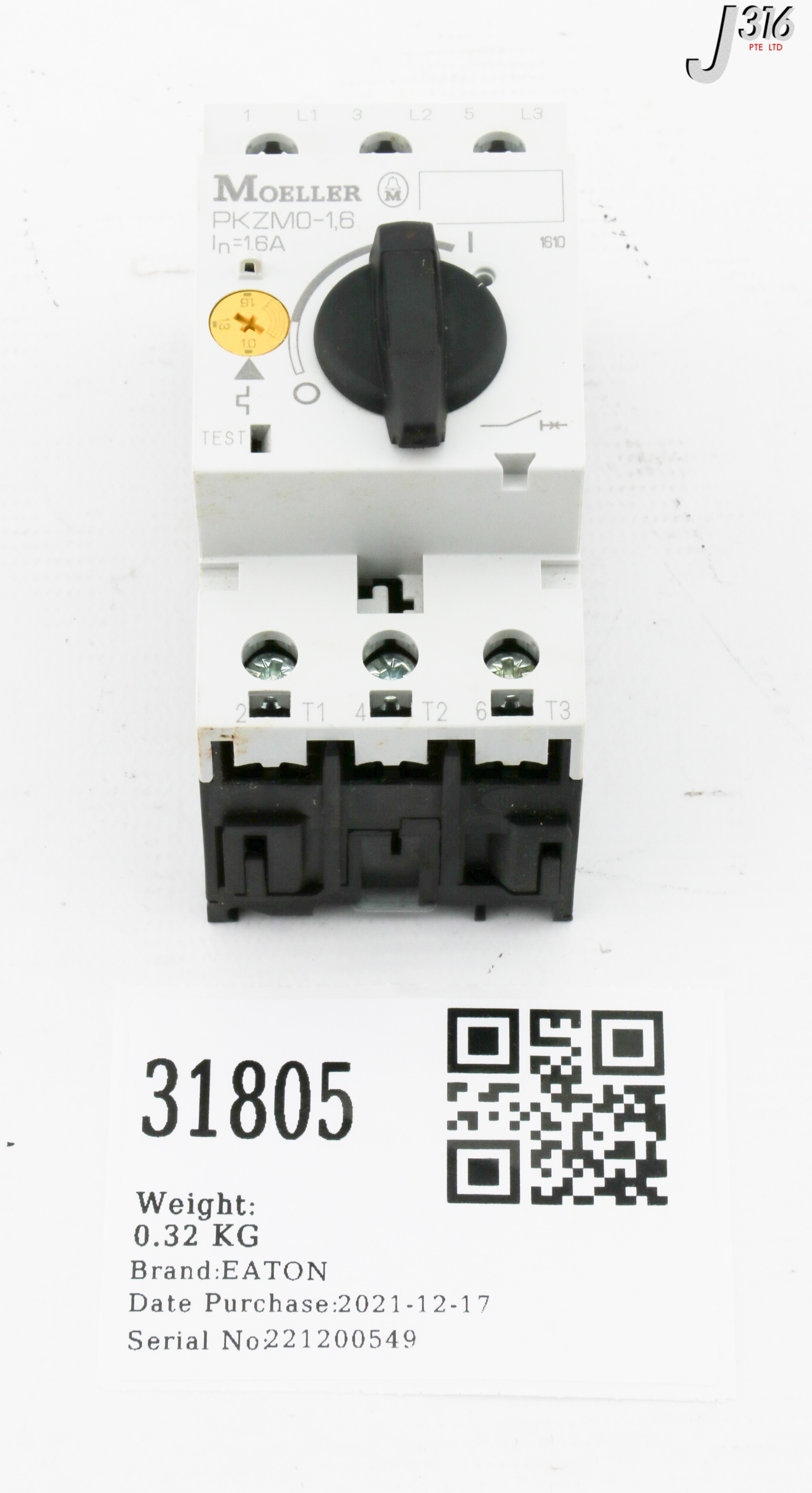 31805 EATON 3P CHANNEL, MOTOR-PROTECTIVE CIRCUIT-BREAKER, 1.6A (NEW) PKZM0-1,6