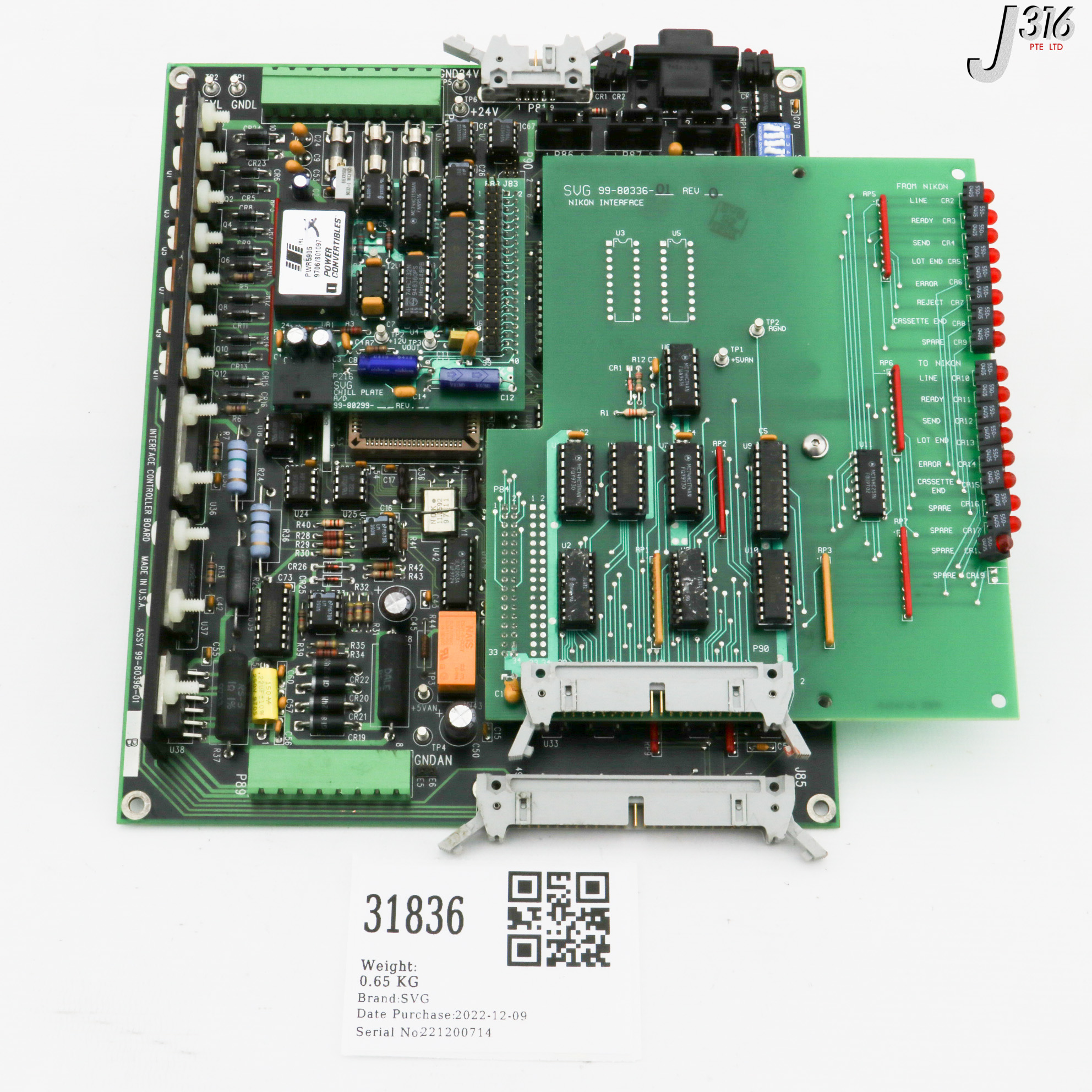 31836 SVG PCB, INTERFACE CONTROLLER W/ 99-80299-01 CHILL PLATE A/D BD & 99-80336-01 NIKON INTERFACE 99-80396-01