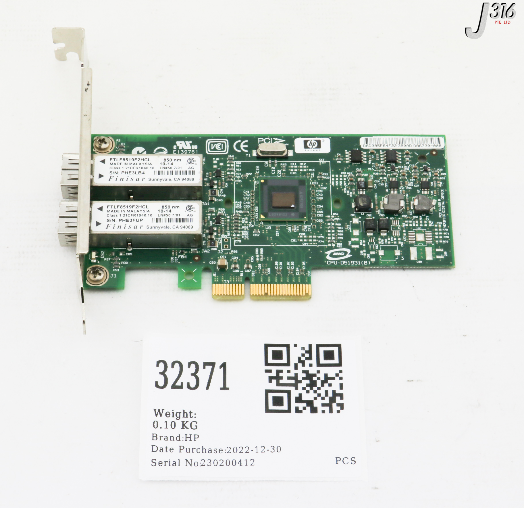 32371 HP PCB, DUAL PORT 1000 BASE-SX (PARTS) AD338-60001