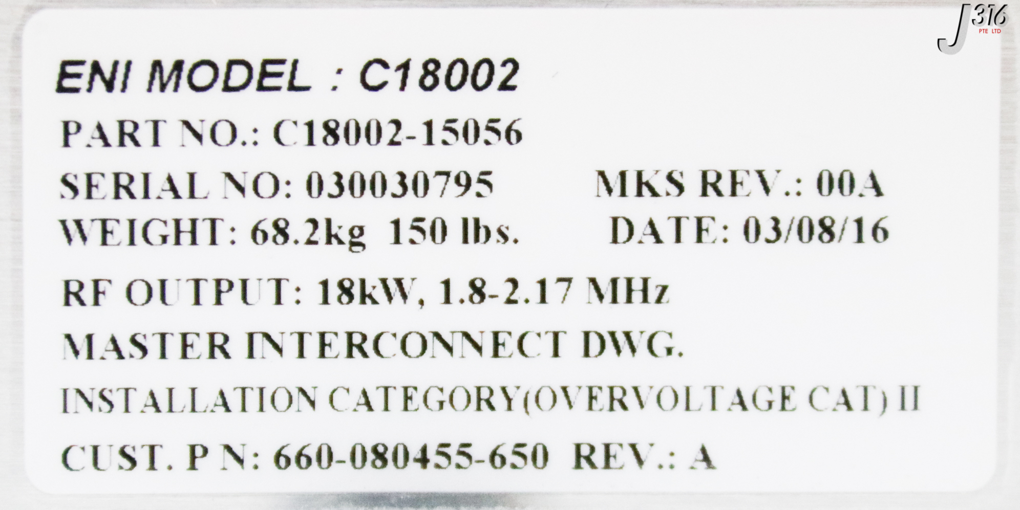 32373 MKS / ENI RF GENERATOR, 18KW, 1.8-2.17MHZ, C18002-15056 C18002