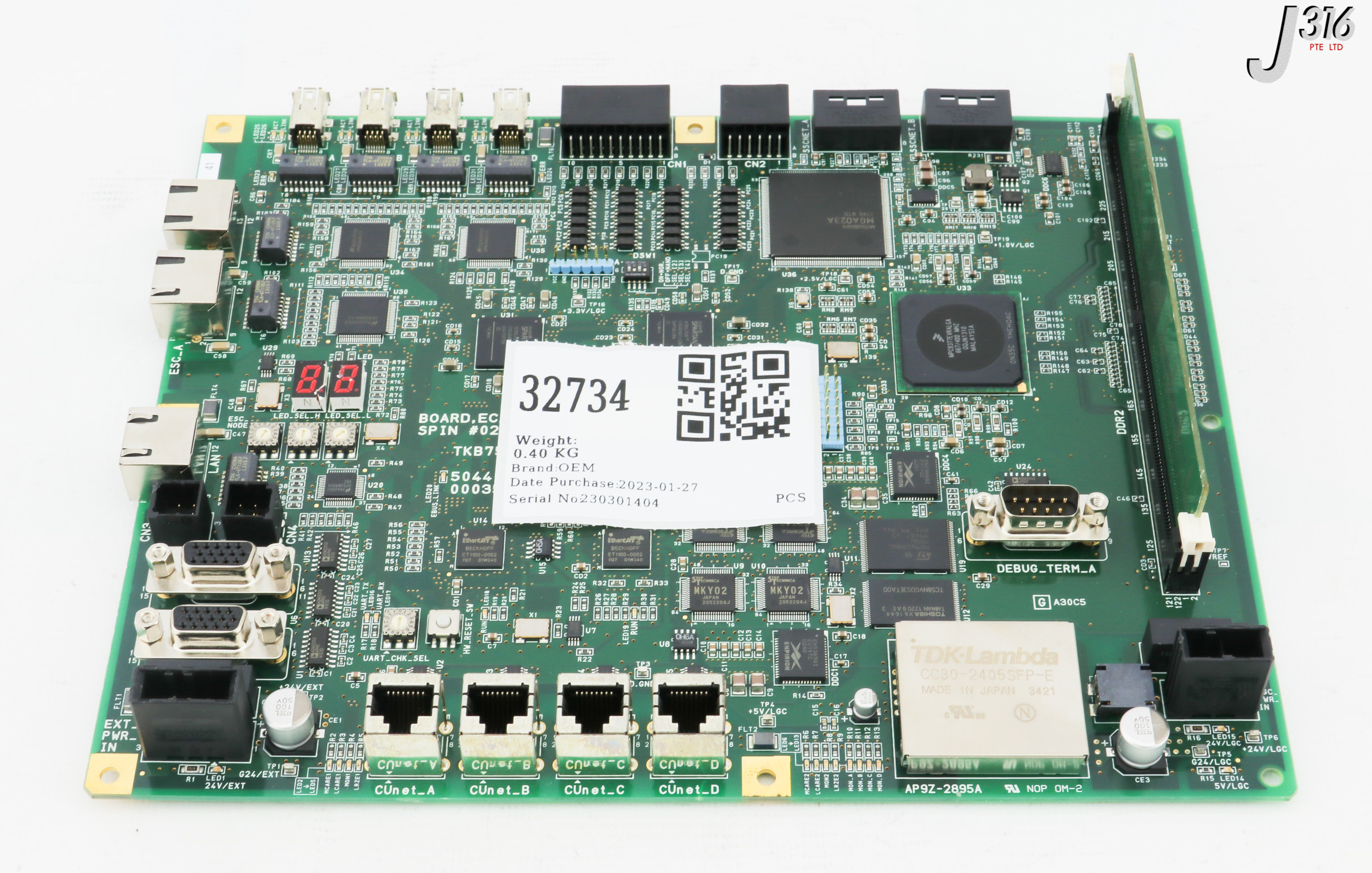 32734 TOKYO ELECTRON PCB, BOARD, ECAT SPIN #02, AP9Z-2895A W/ MT9HTF12872AZ-667H1, 5044-000351-19 TKB-7511