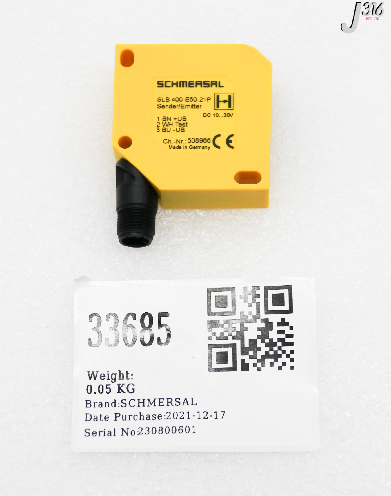 33685 SCHMERSAL SAFETY LIGHT BARRIER, TRANSMITTER UNIT (NEW) SLB 400-E50-21P