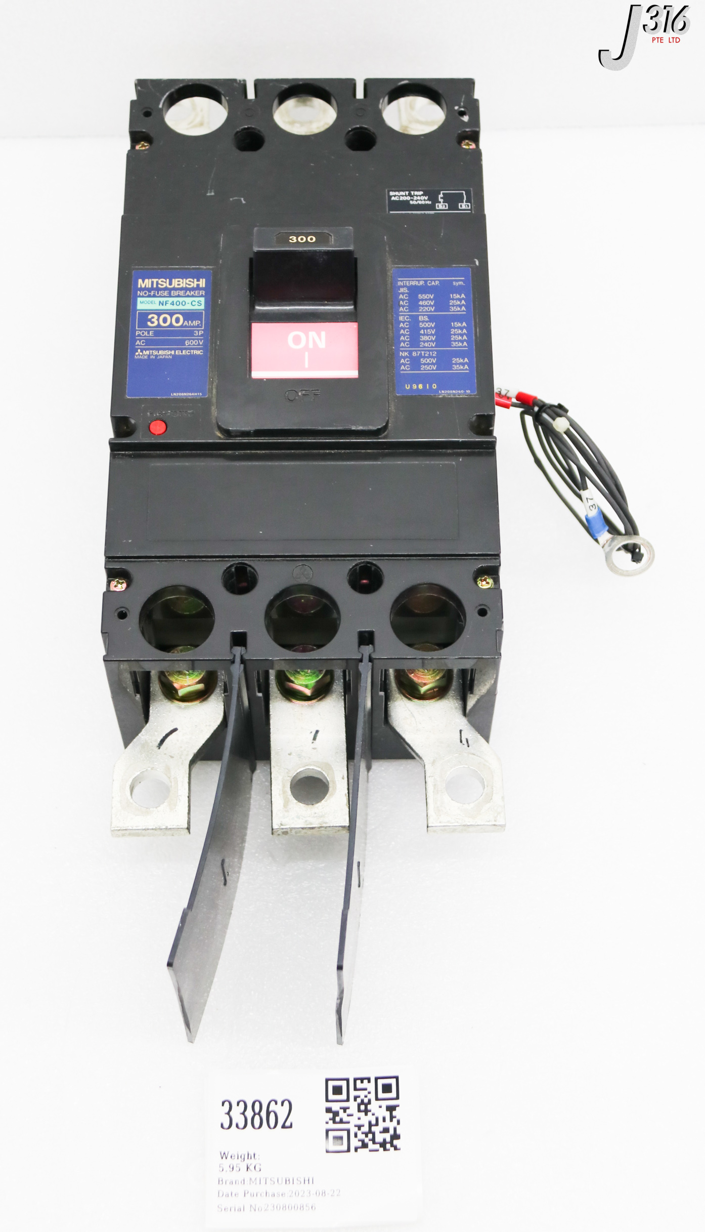 33862 MITSUBISHI 3-POLE NO-FUSE BREAKER, 300A 600V NF400-CS