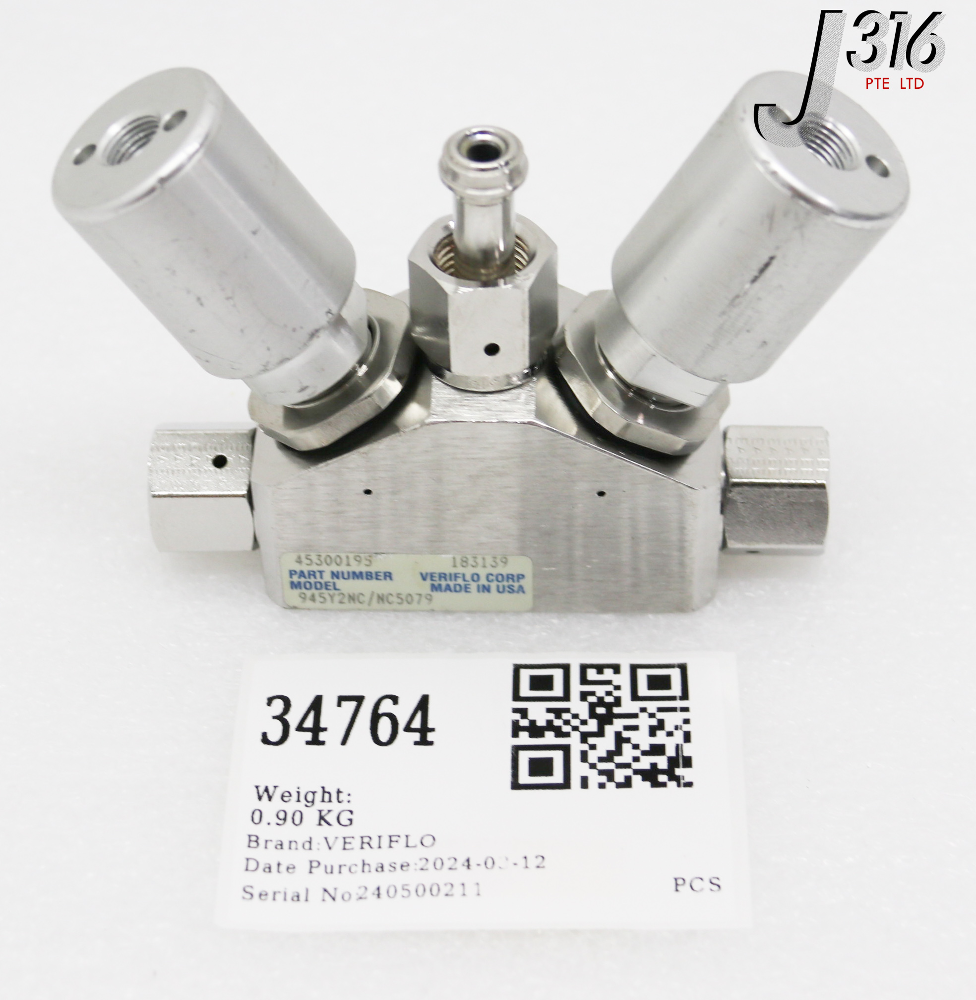 34764 VERIFLO 3-WAY VALVE MANIFOLD, P/N: 45300195 945Y2NC/NC5079