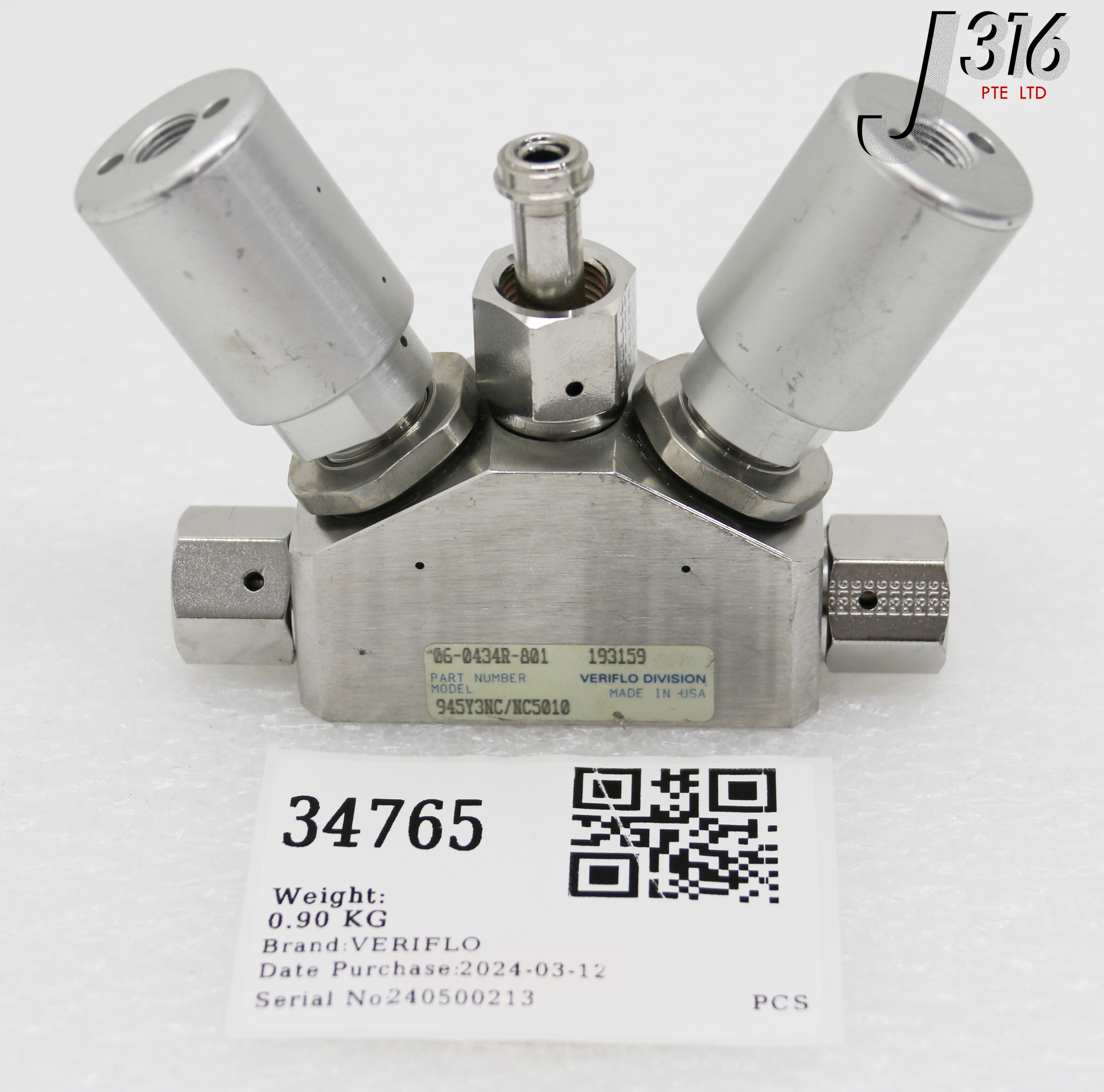 34765 VERIFLO 3-WAY VALVE MANIFOLD, P/N: 06-0434R-801 945Y3NC/NC5010
