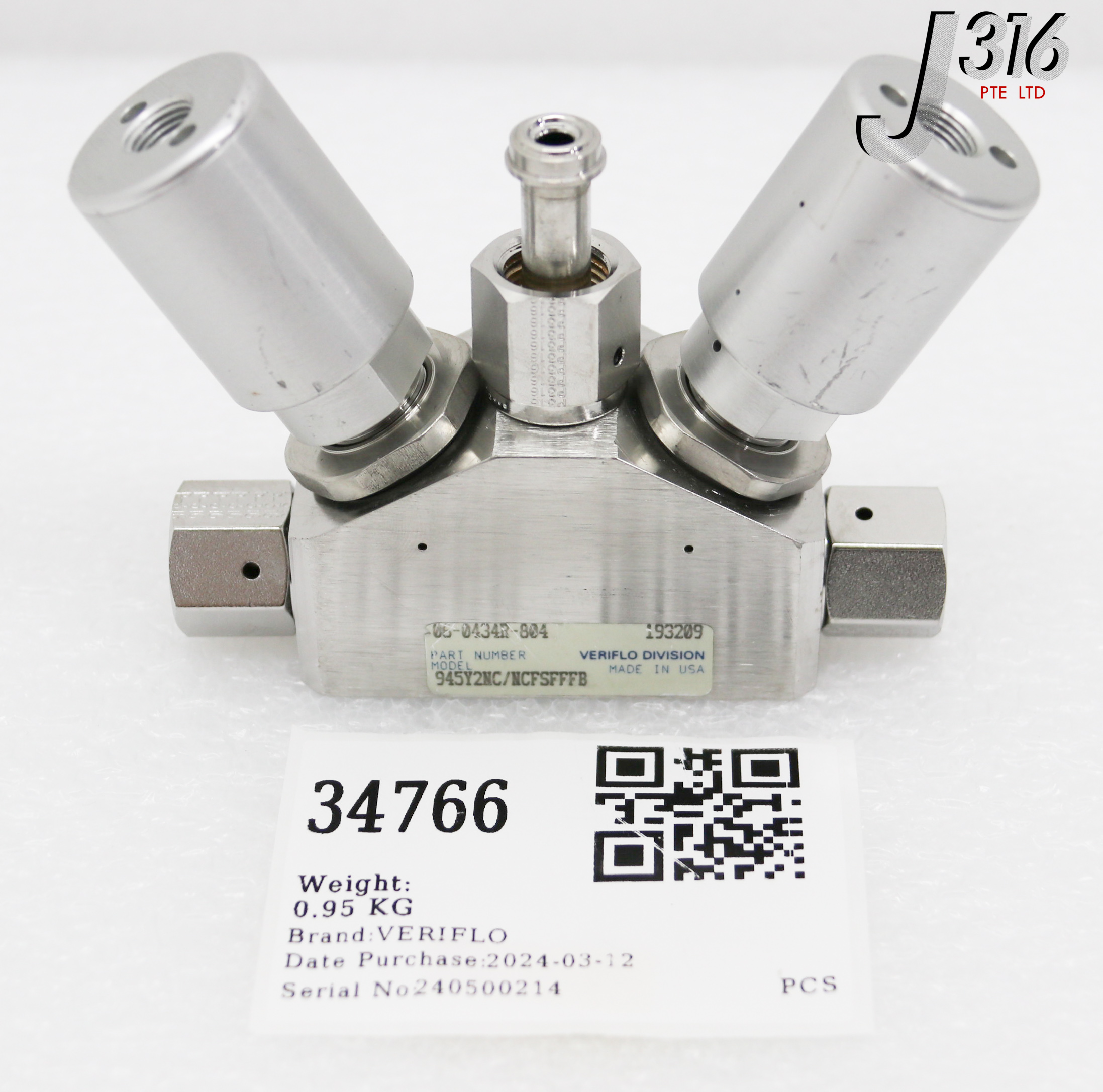 34766 VERIFLO 3-WAY MANIFOLD VALVE, P/N: 06-0434R-804 945Y2NC/NCFSFFFB