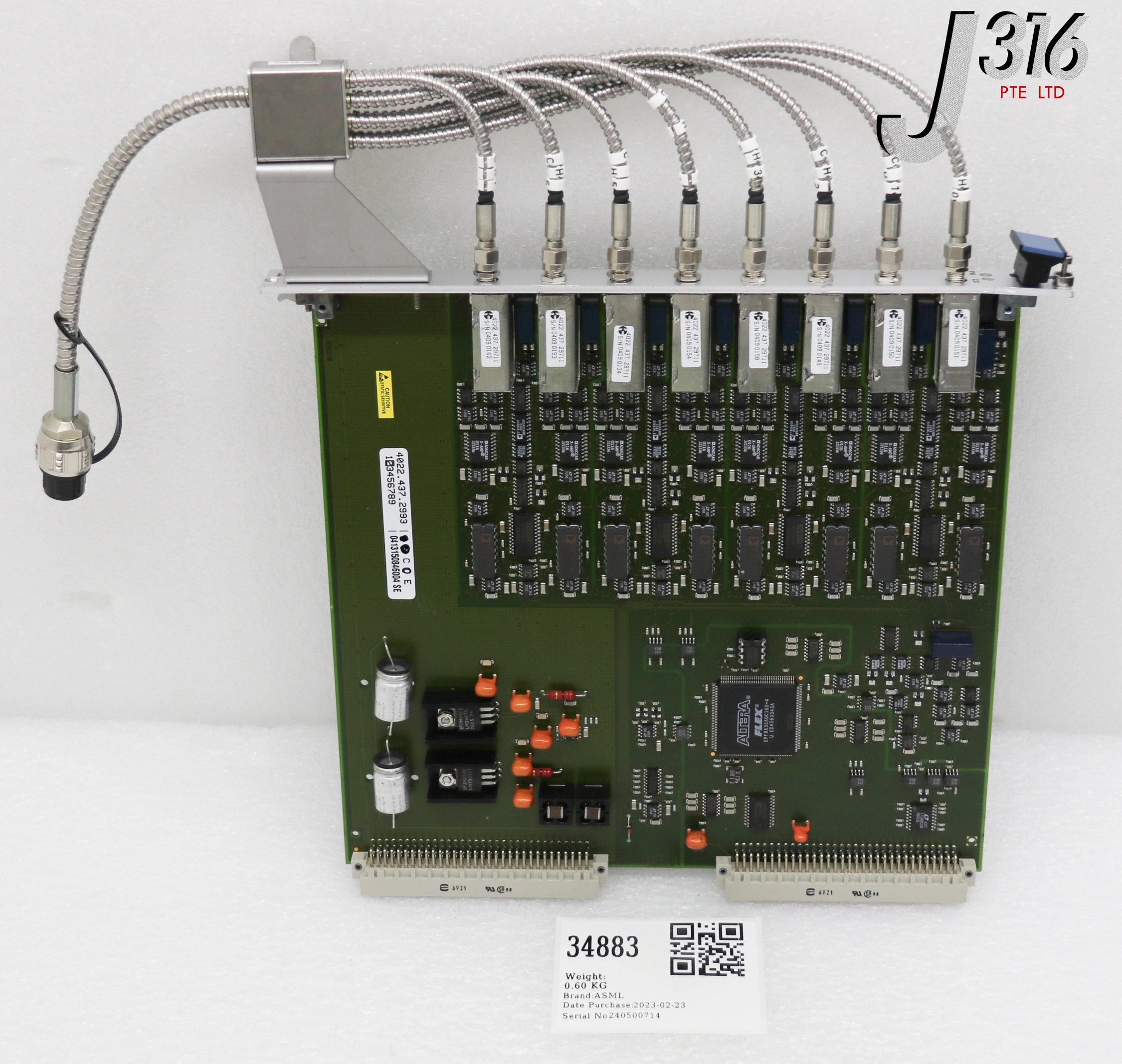 34883 ASML CHANNEL FIBRER OPTICS BOARD W/ 4022.455.20313 4022.437.2993