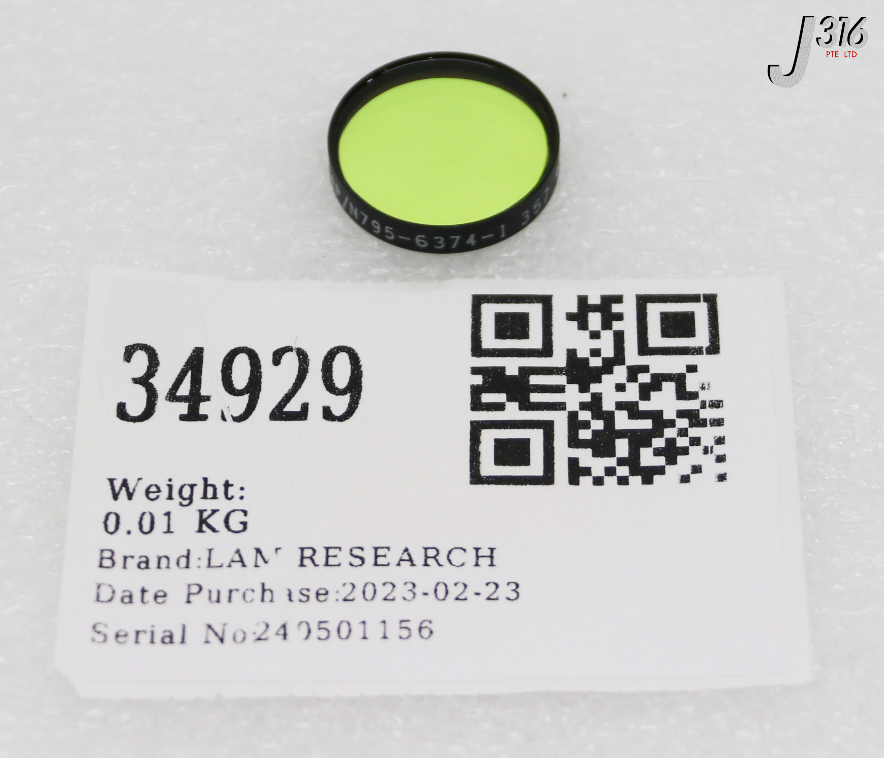 34929 LAM RESEARCH FILTER, OPTICAL, 261.8BP11, P/N: 795-6374-1 795-091298-261