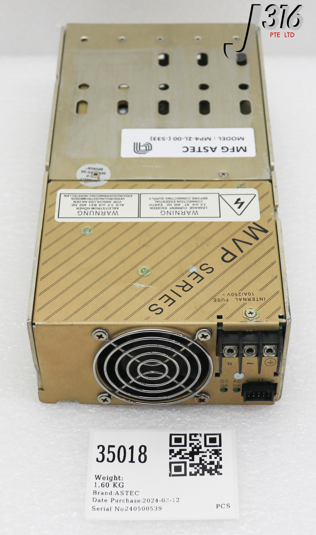 35018 ASTEC POWER SUPPLY, 12V 30A 400W, P/N: 73-540-5033 (PARTS) MP4-2L-00(-533)