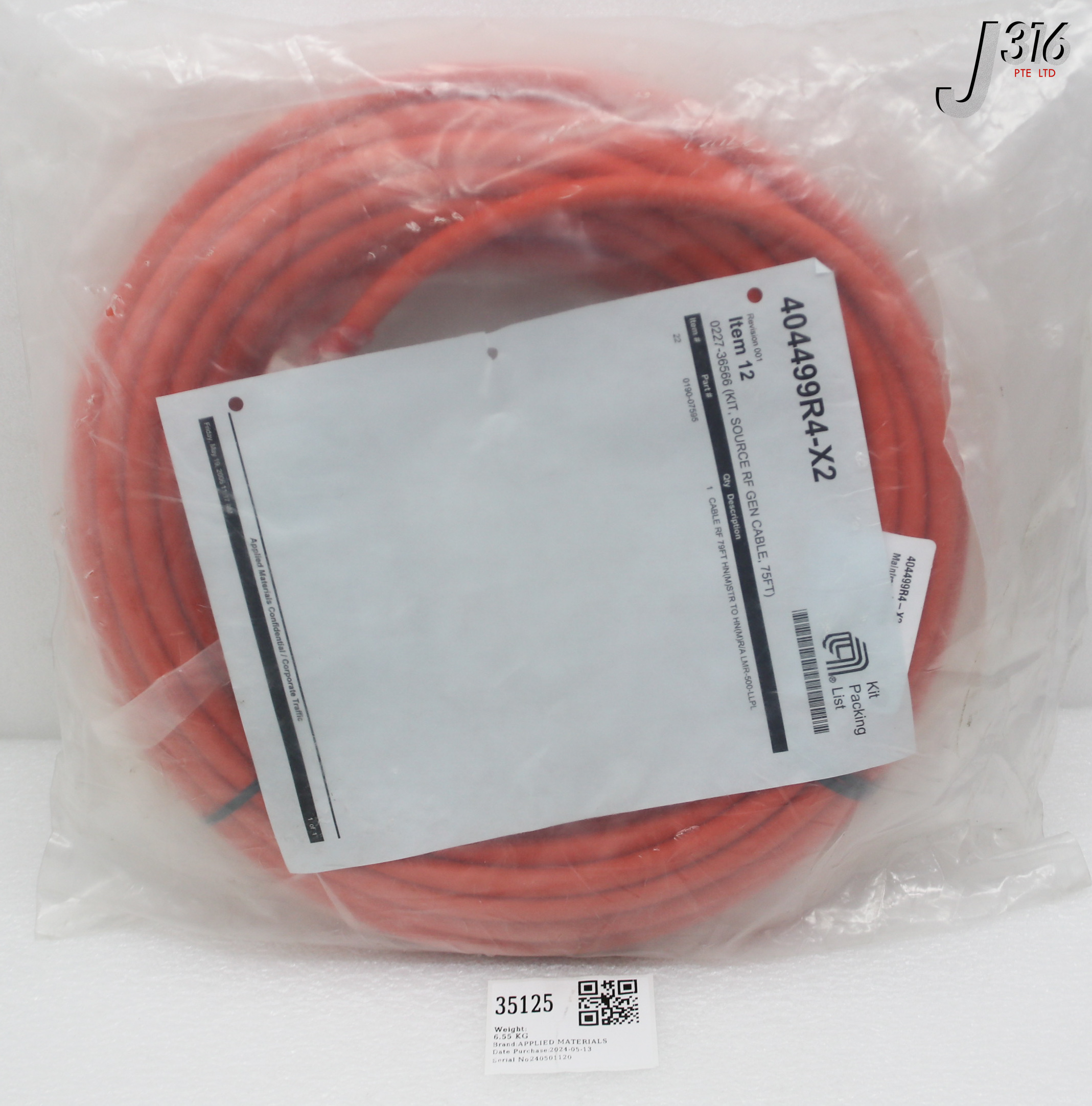 35125 APPLIED MATERIALS KIT, SOURCE RF GEN CABLE, 75FT (NEW) 0227-36566