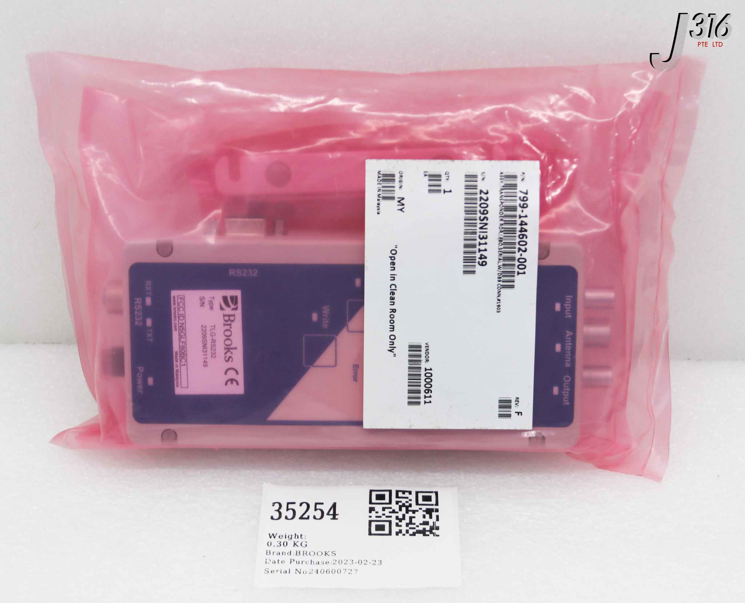 35254 BROOKS ASSY, TRANSPONDER RDR, LF80, 799-144602-001 (NEW) TLG-RS232