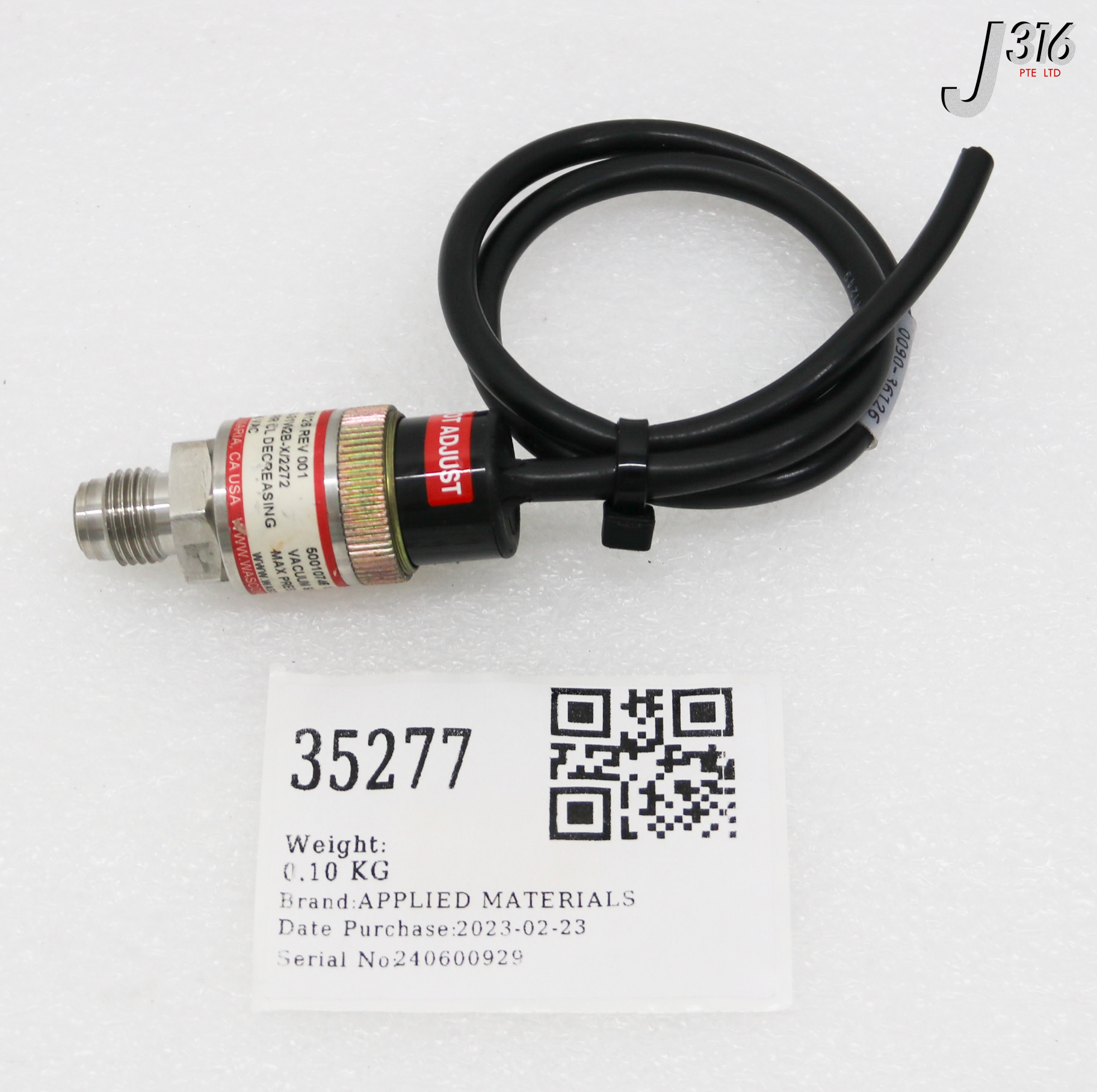 35277 APPLIED MATERIALS WISCO SW VACUUM 76 TORR VCR-4 CLOSE CL DECREASING 0090-36126