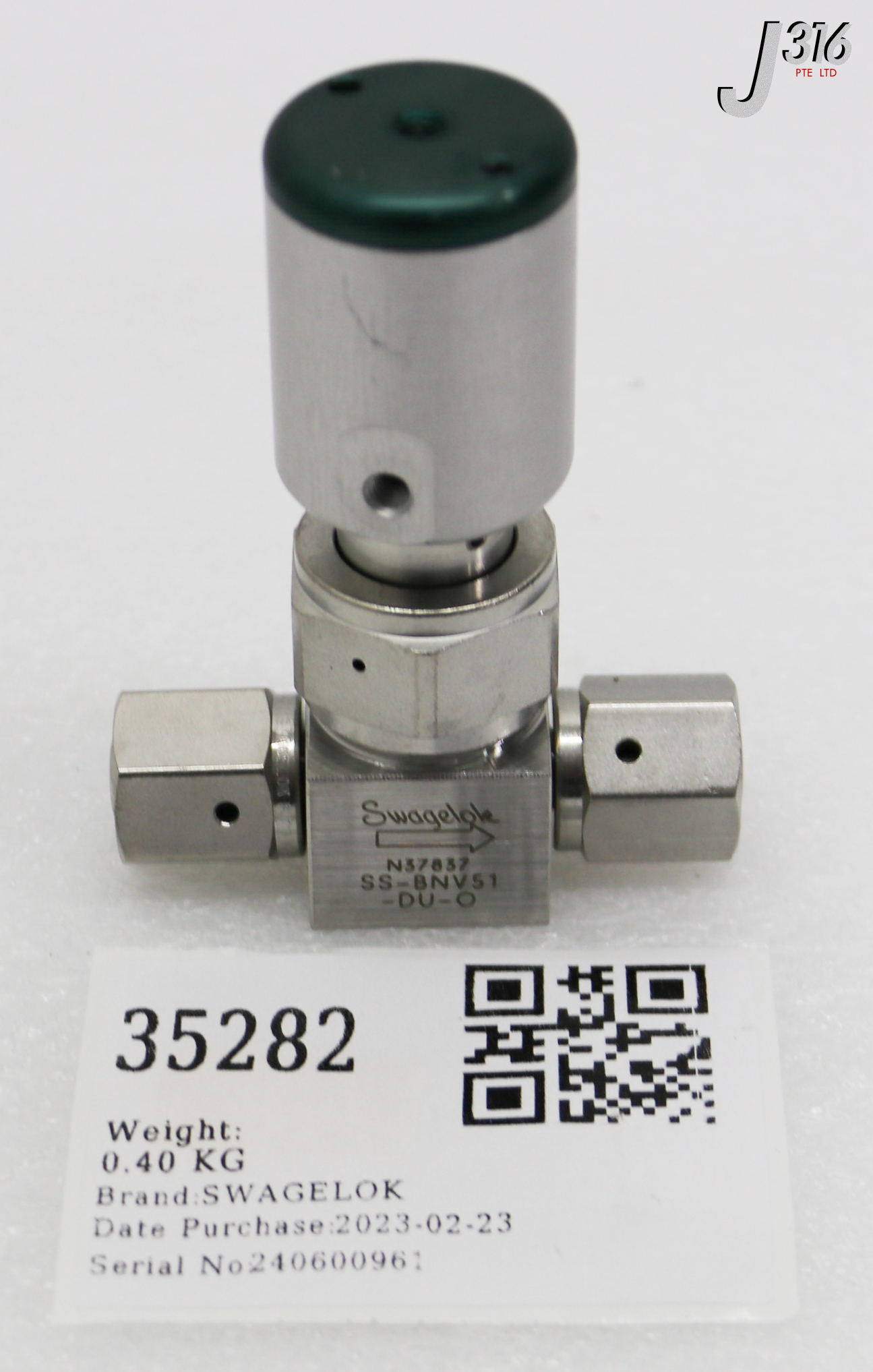 35282 SWAGELOK HIGH PURITY BELLOWS SEALED VALVE 1/4 SS-BNV51-DU-O