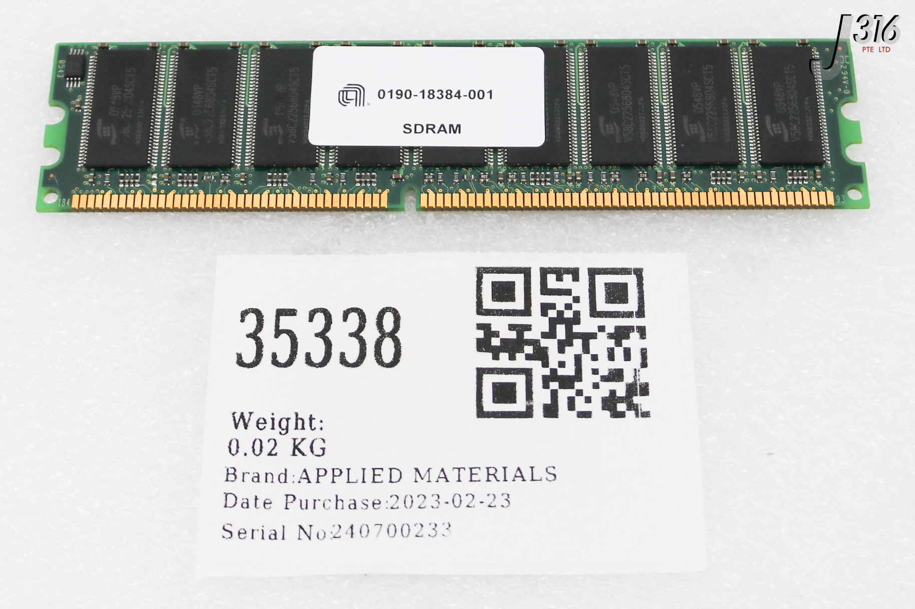 35338 APPLIED MATERIALS PROMOS, SDRAM DDR-400MHZ-CL3, 512MB, V827464K24SCTG-D3 0190-18384