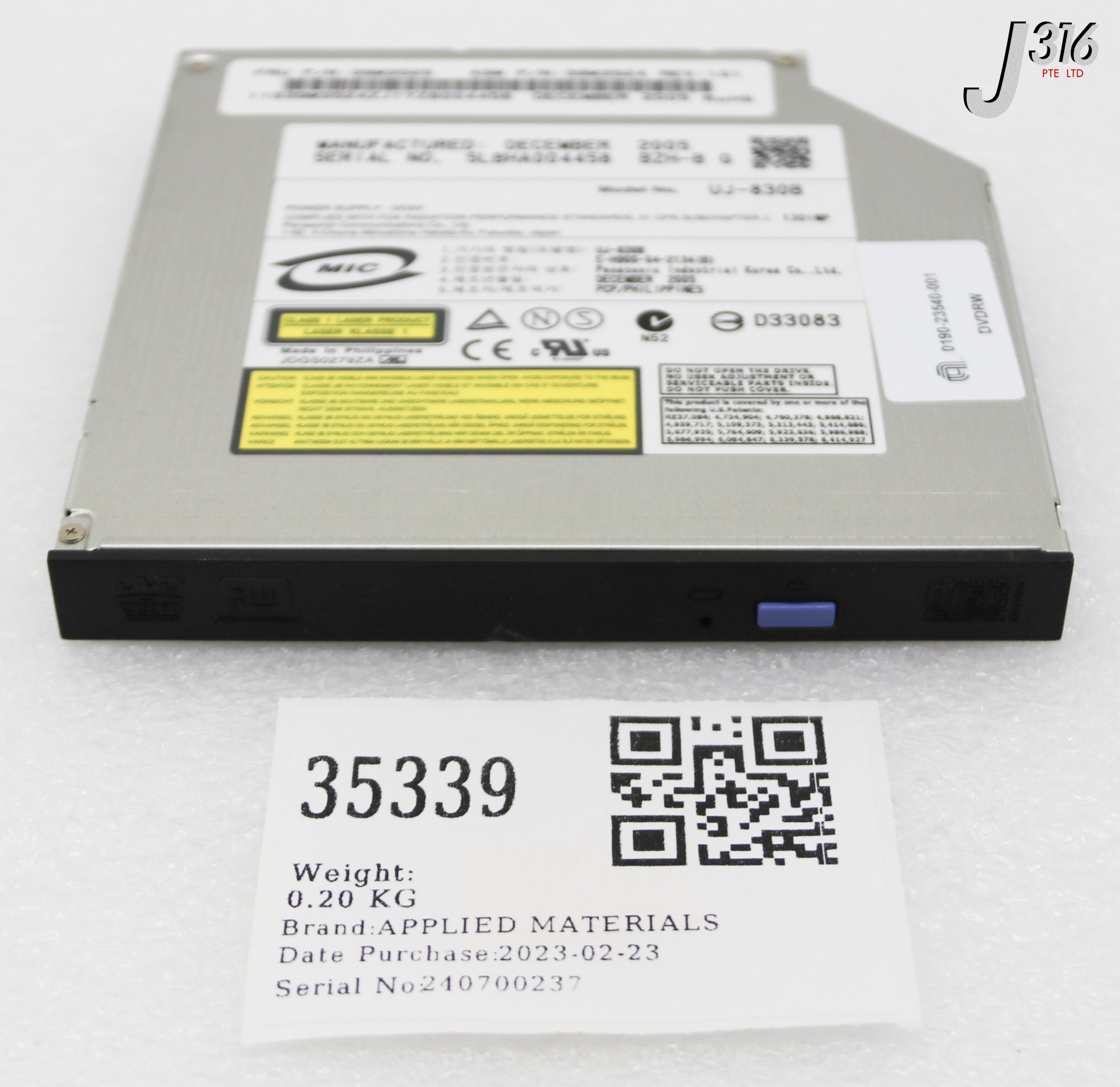 35339 APPLIED MATERIALS PANASONIC TRAY LOAD 12.7MM IDE COMBO DRIVE UJ-830B 0190-23540