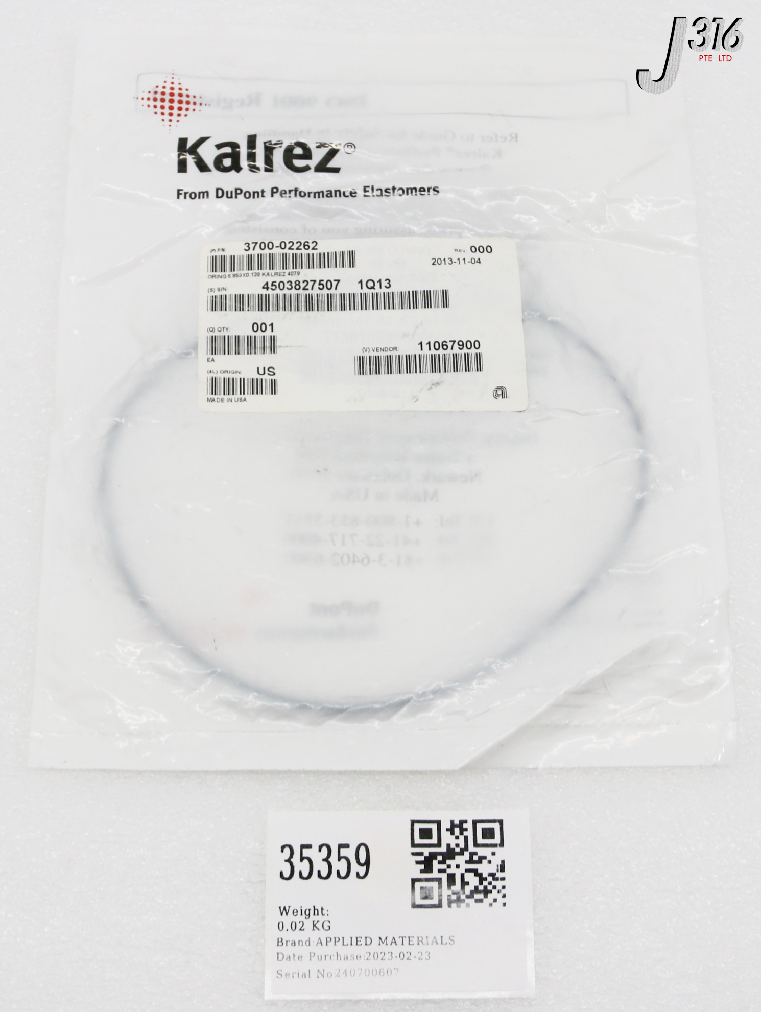 35359 APPLIED MATERIALS ORING ID 5.859 CSD .139 4079 KALREZ BLK (NEW) 3700-02262