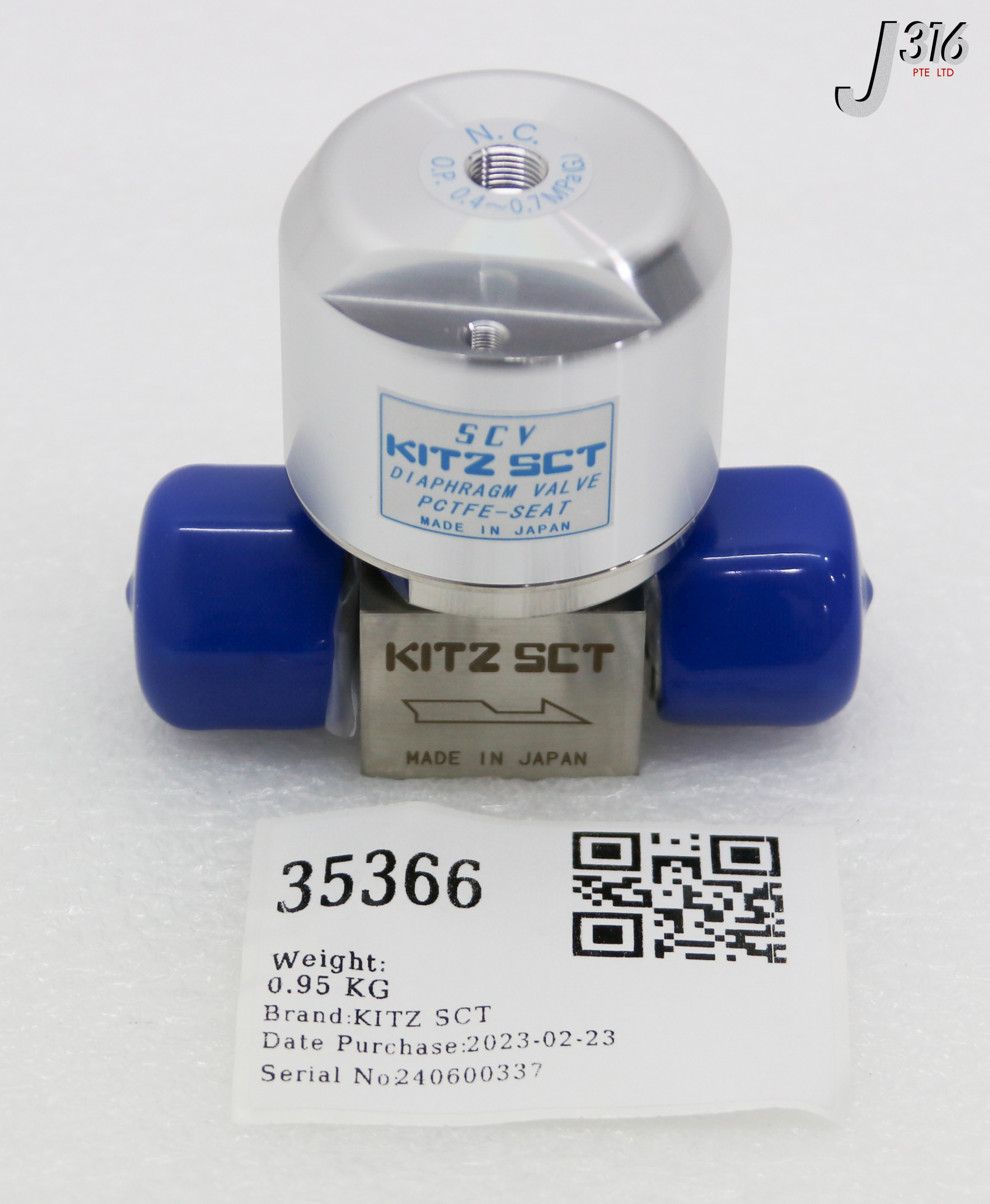 35366 KITZ SCT DIAPHRAGM VALVE, SCV, PCTFE-SEAT, 1/2" FVCR (NEW) 10K-1/2" STD KD