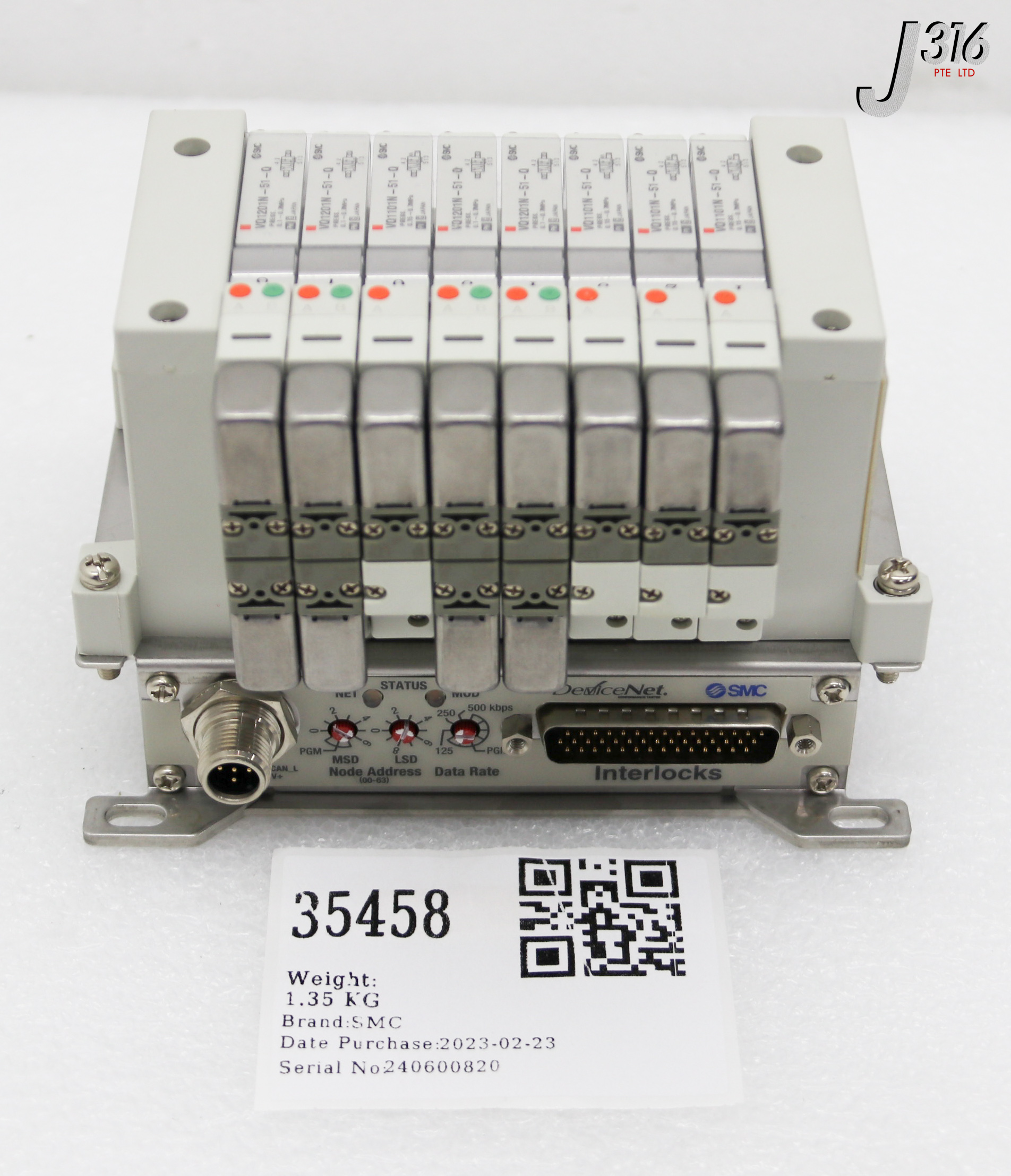 35458 SMC 8-SLOT PNEUMATIC MANIFOLD W/ DEVICENET EX160-SDN2, 175632 (NEW) VV5Q11-08-DA000920