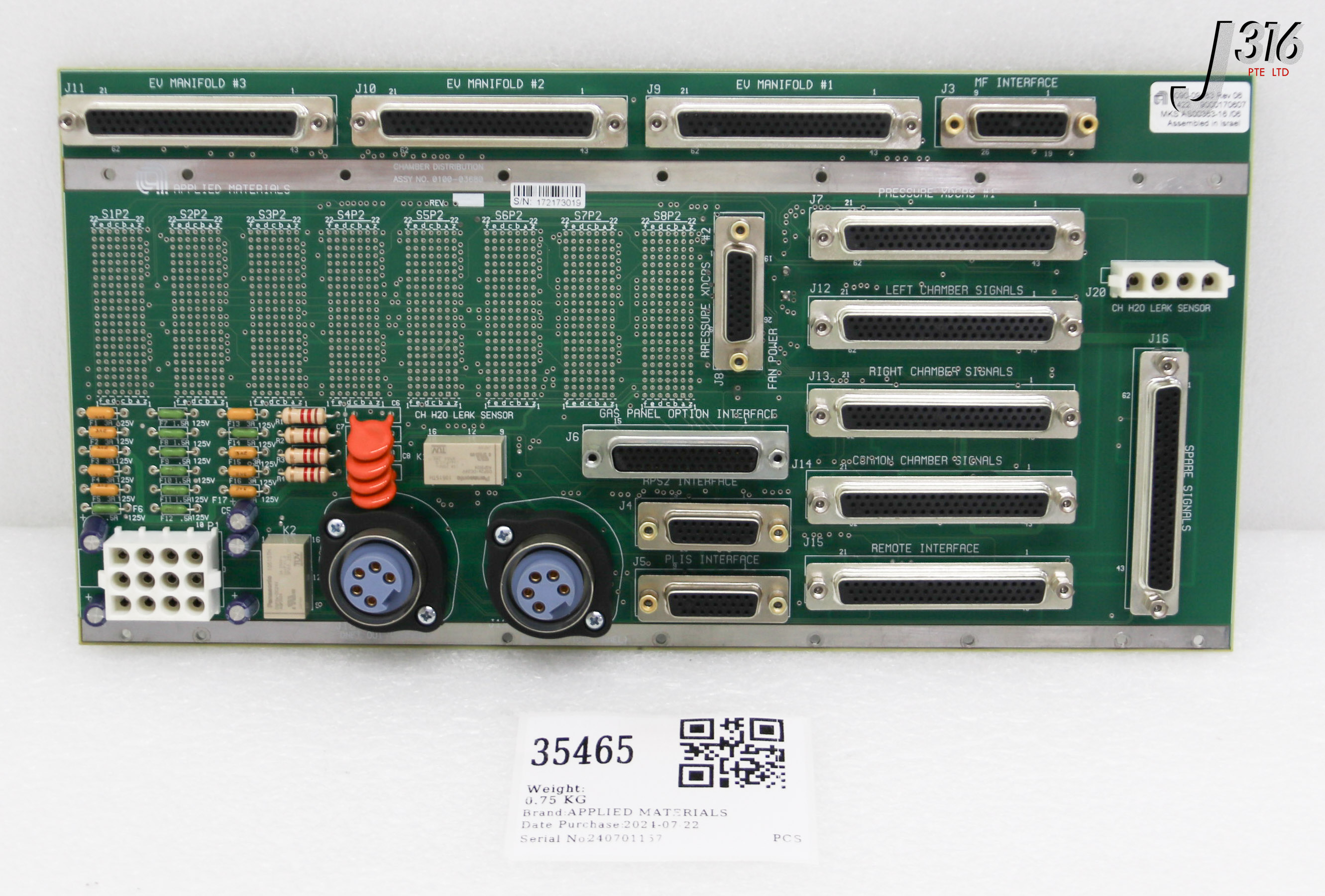 35465 APPLIED MATERIALS PCB, CHAMBER DISTRIBUTION, 0090-09483, MKS AS00363-16 (REFURB) 0100-03680