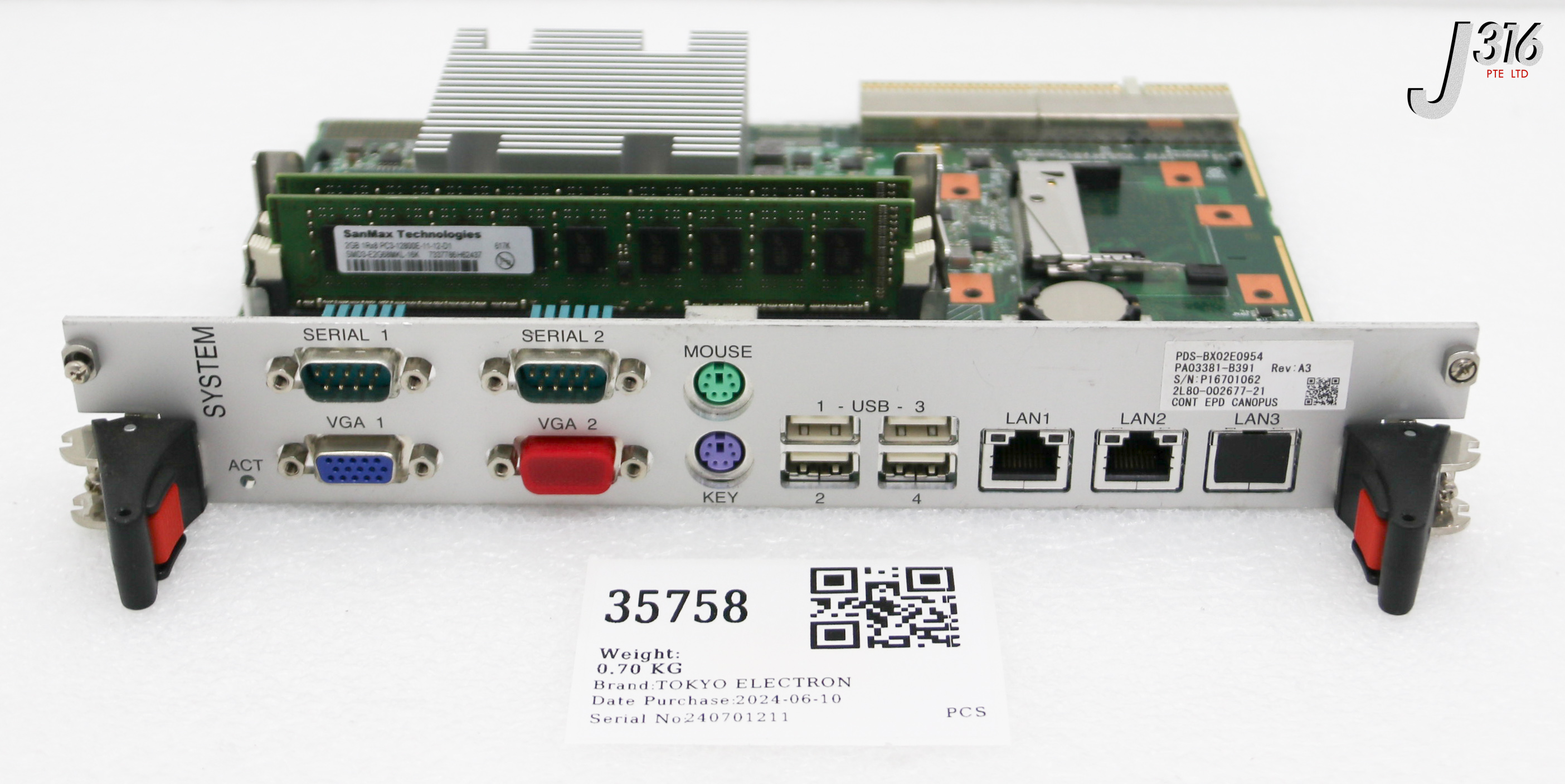 35758 TOKYO ELECTRON PCB, SINGLE BOARD COMPUTER, PA03381-B391, PDS-BX02E0954 2L80-002677-21