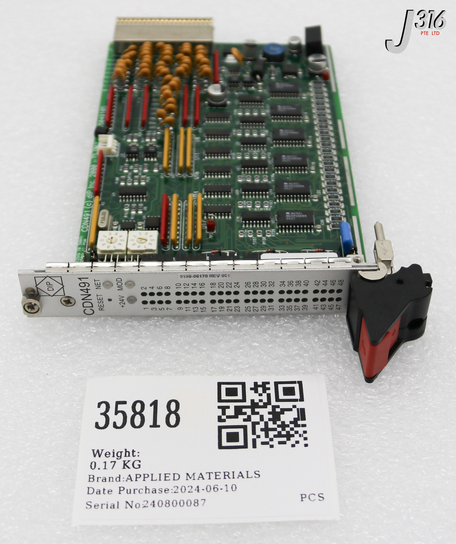 35818 APPLIED MATERIALS PCB, DIP CDN491-AB-1 DEVICENET 48 DIGITAL 3U, DIP-505-110 0190-01670