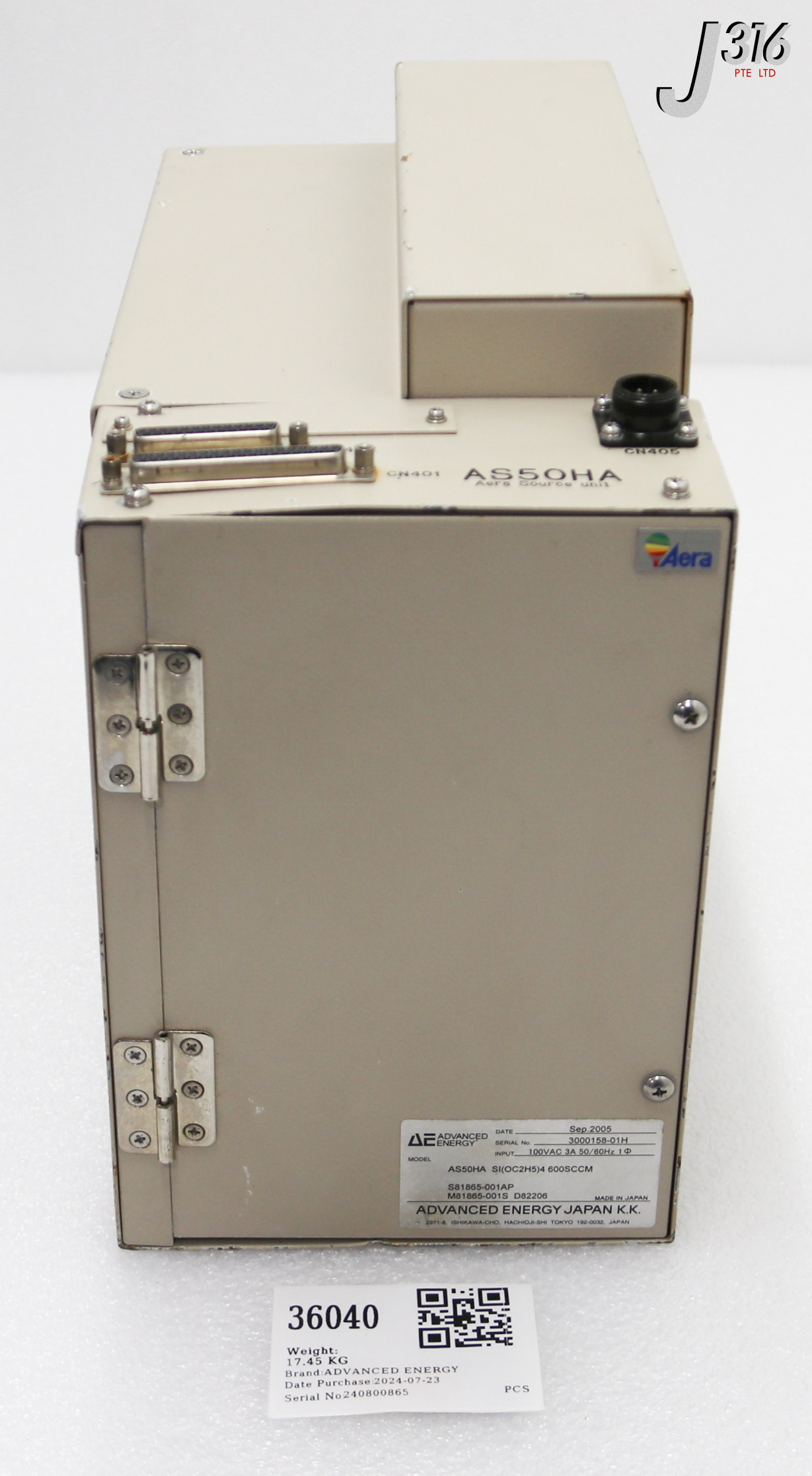 36040 ADVANCED ENERGY AERA SOURCE UNIT, SI(OC2H5)4 600SCCM AS50HA