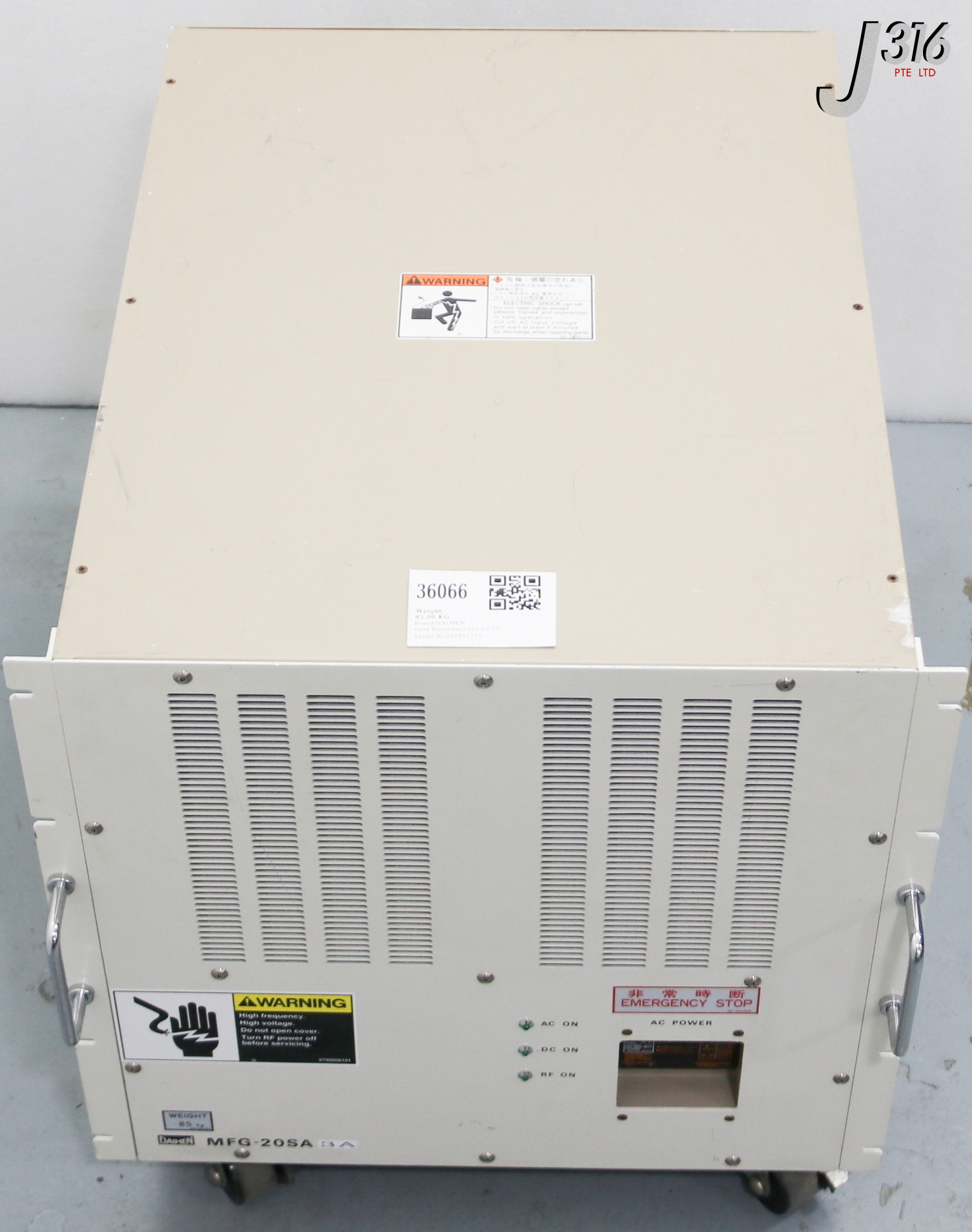 36066 DAIHEN RF GENERATOR, 380KHZ 2000W, MFG-20SA3A (PARTS) MFG-20SA3