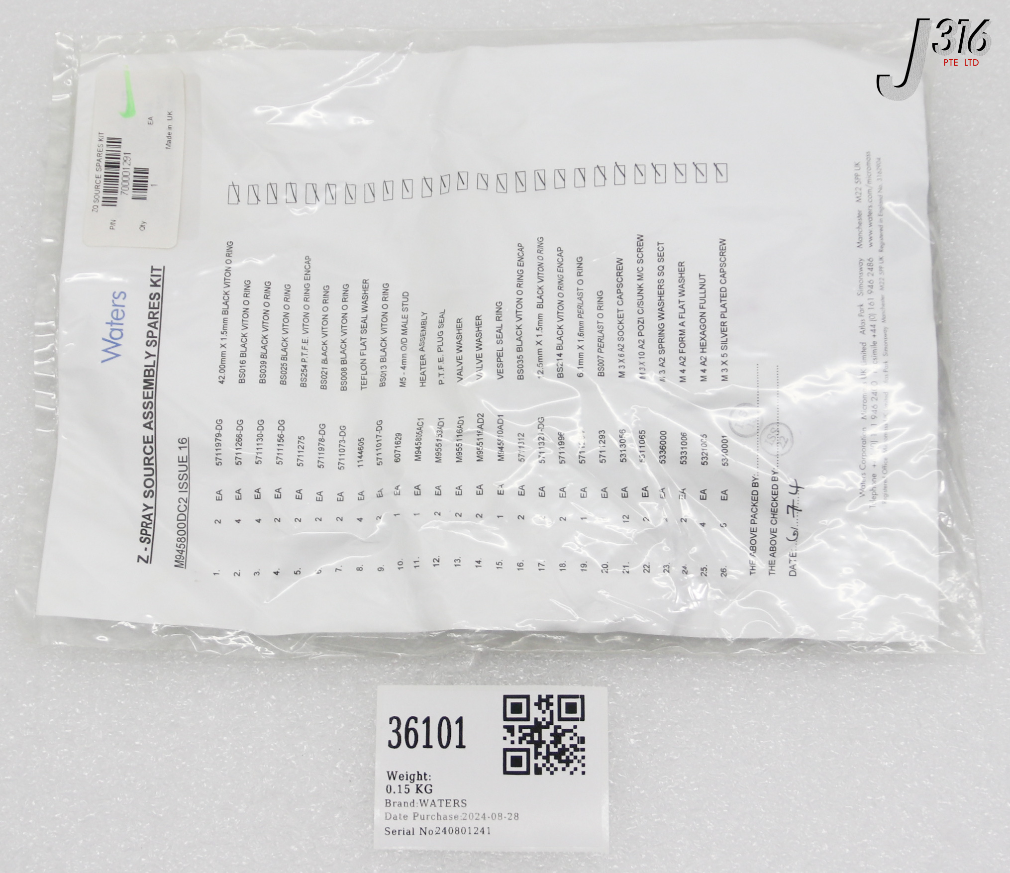 36101 WATERS ZQ SOURCE SPARES KIT (NEW) 700001291