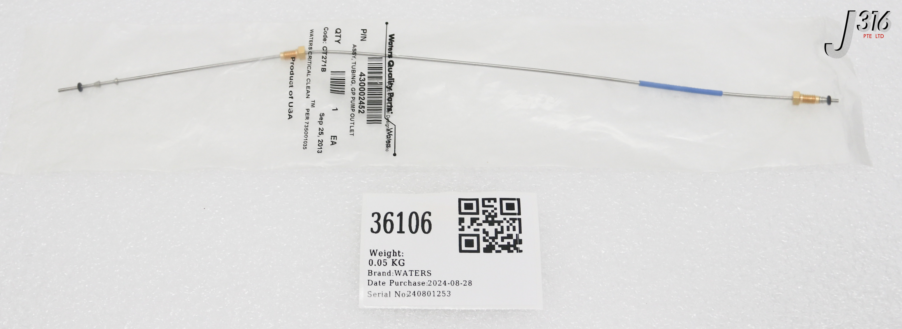36106 WATERS ASSY, TUBING, GP PUMP OUTLET (NEW) 430002452