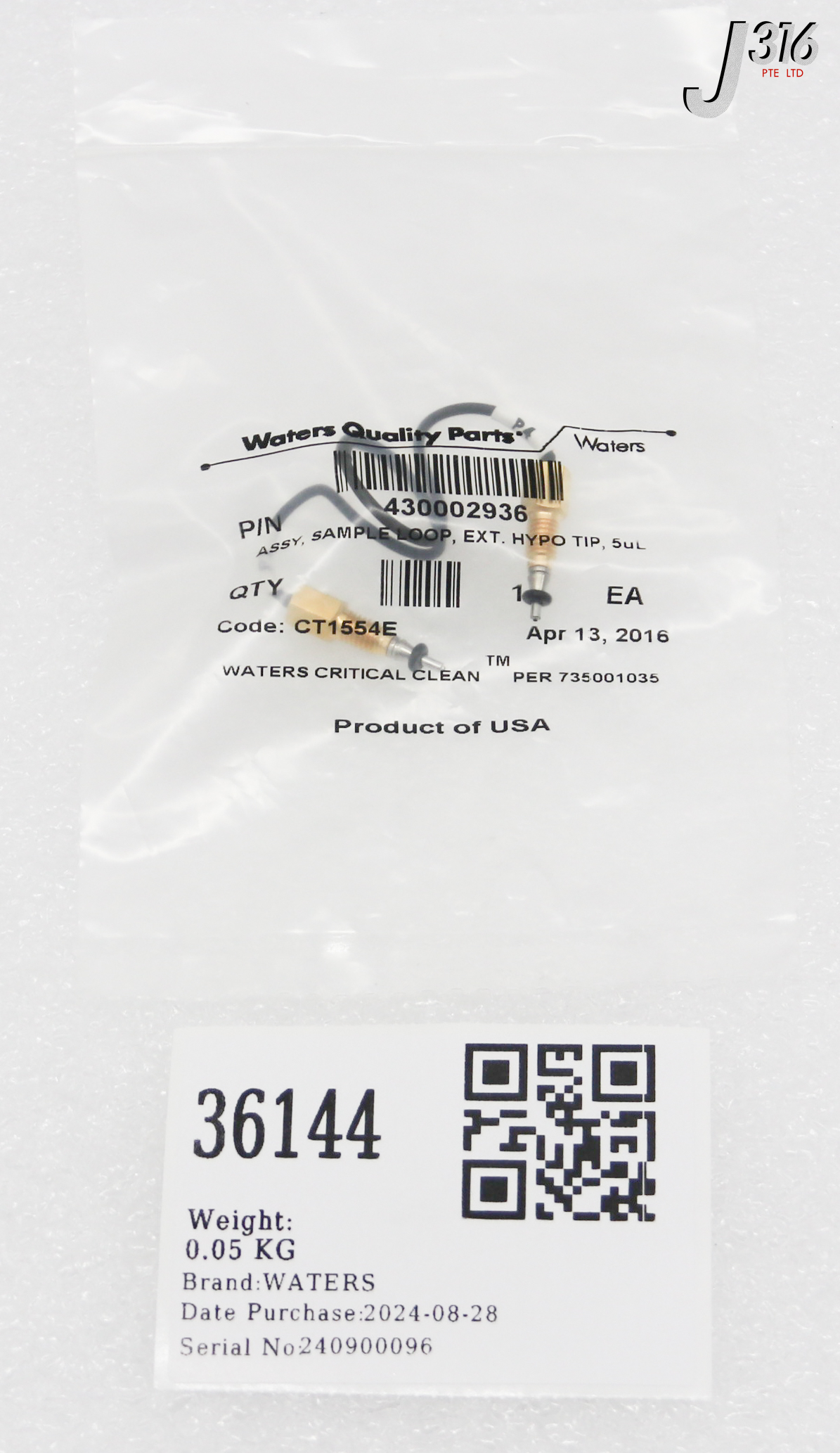 36144 WATERS ASSY, SAMPLE LOOP, EXT.HYPO TIP, 5µL (NEW) 430002936