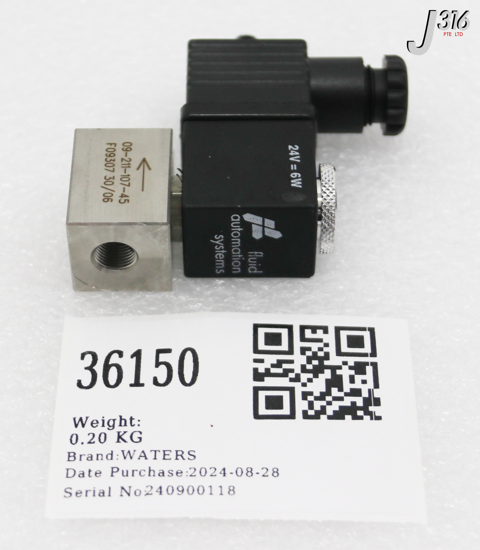 36150 WATERS VALVE, SOLENOID, 2/2NC G1/8, 4.0MM, 24V, 09-211-107-45 (NEW) 6060859